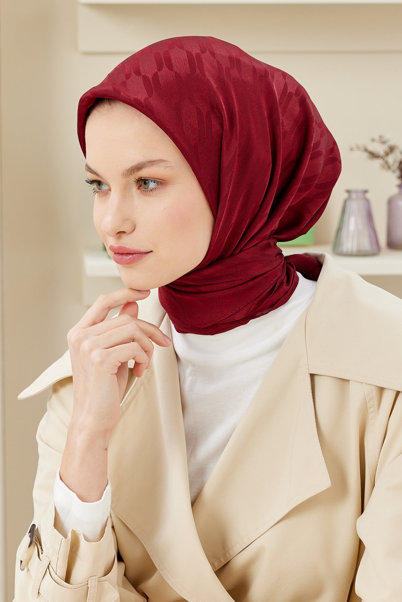 Jakar Janjan Zincir Desen Eşarp - Bordo