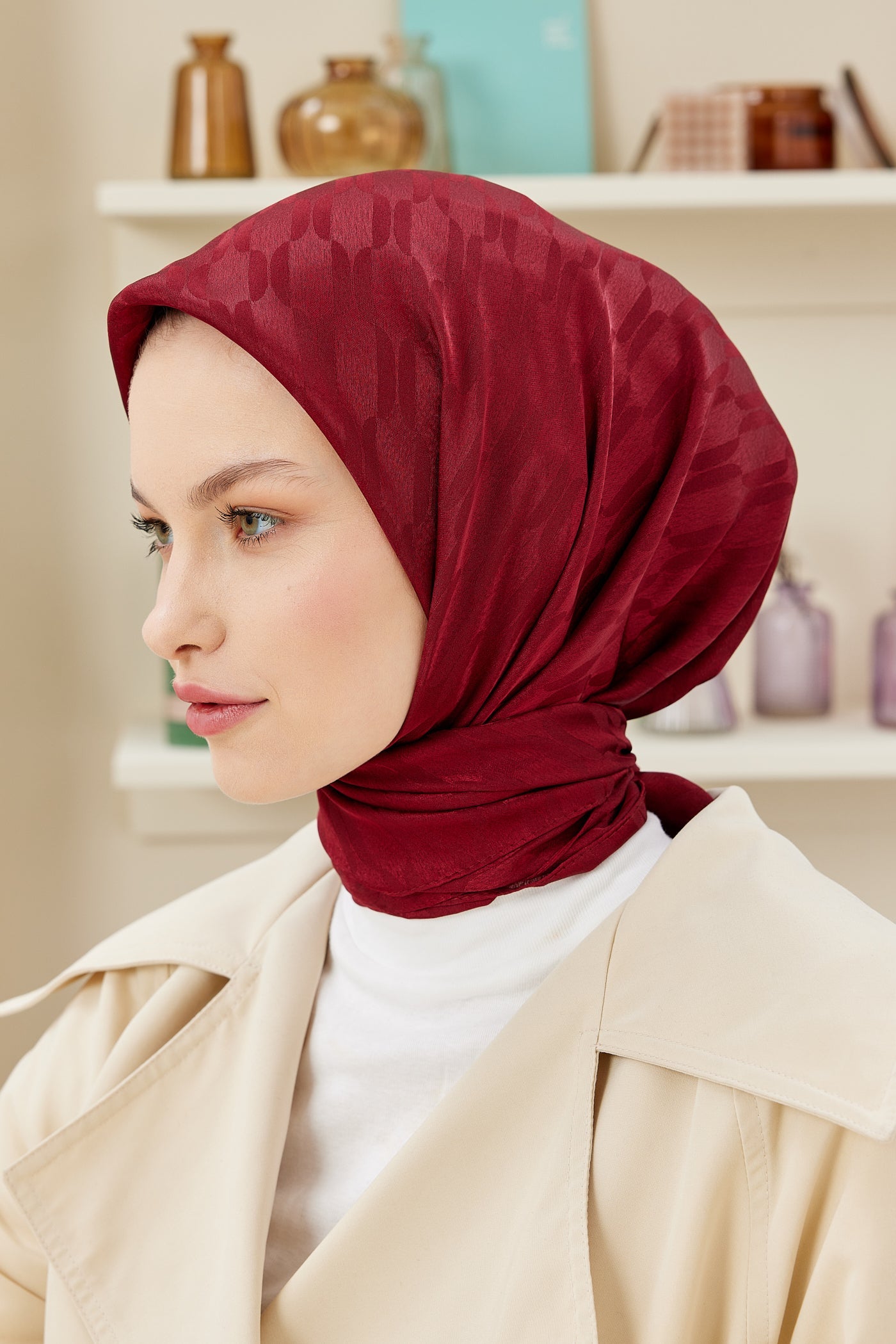 Jakar Janjan Zincir Desen Eşarp - Bordo