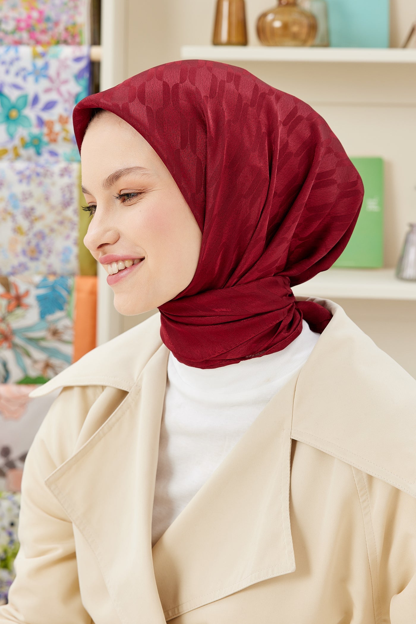 Jakar Janjan Zincir Desen Eşarp - Bordo