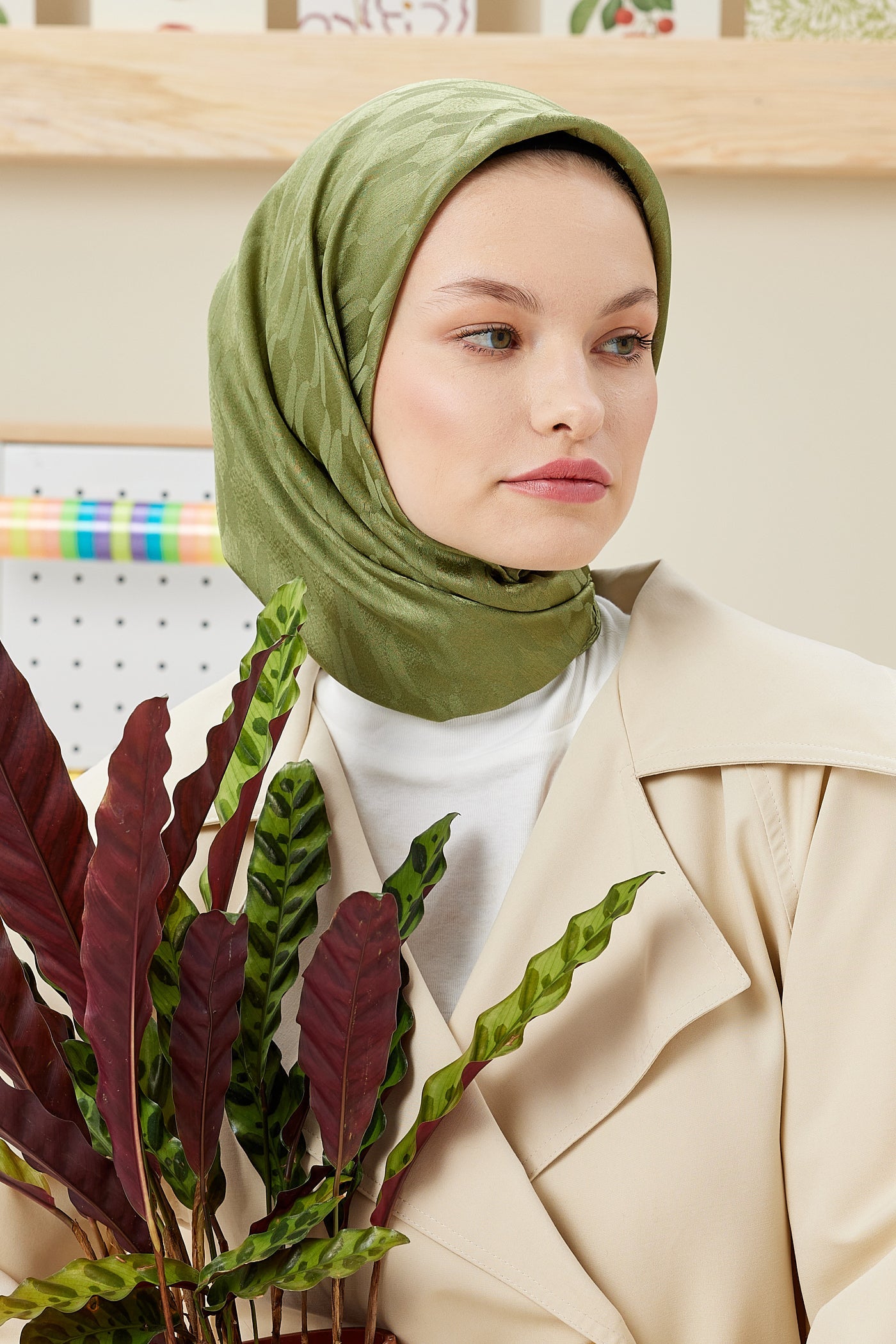 Jakar Janjan Zincir Desen Eşarp - Haki