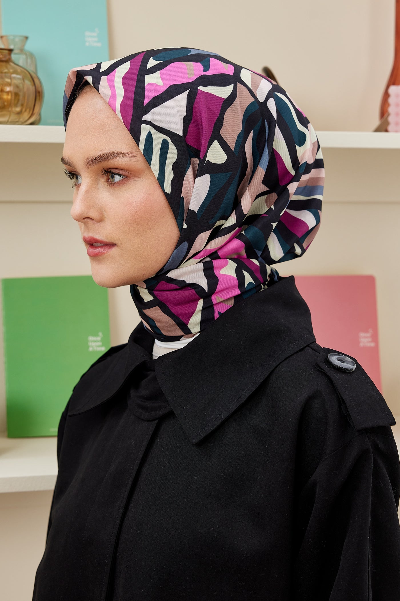 Pro Line Chloe Desen Eşarp - Siyah - Füme