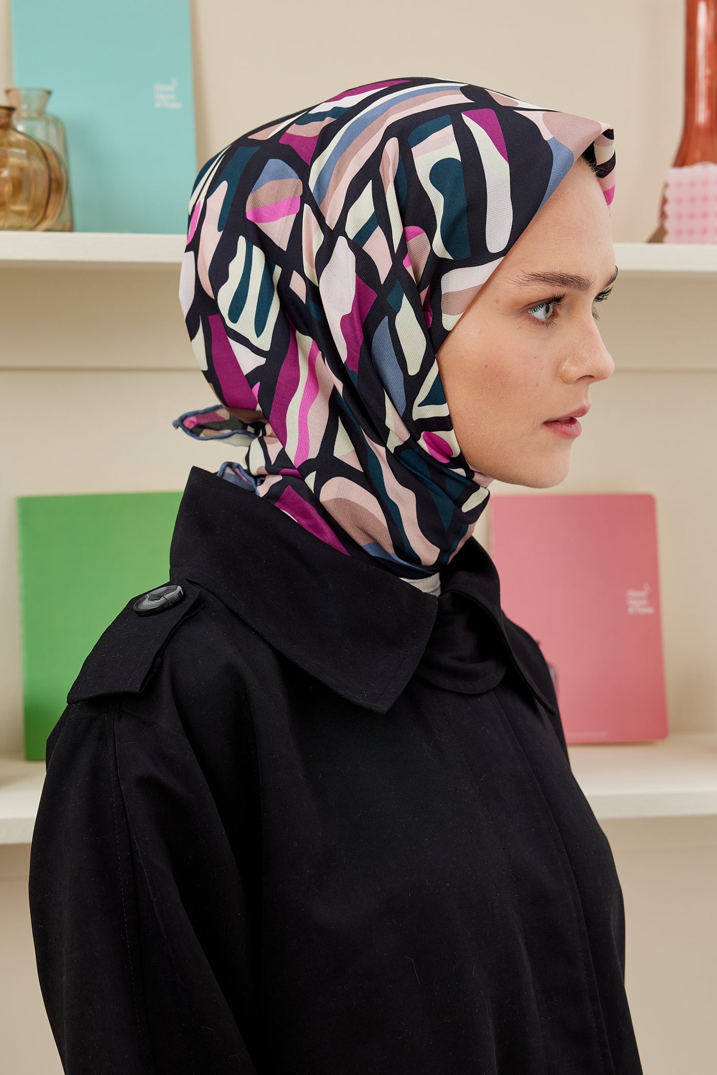 Pro Line Chloe Desen Eşarp - Siyah - Füme