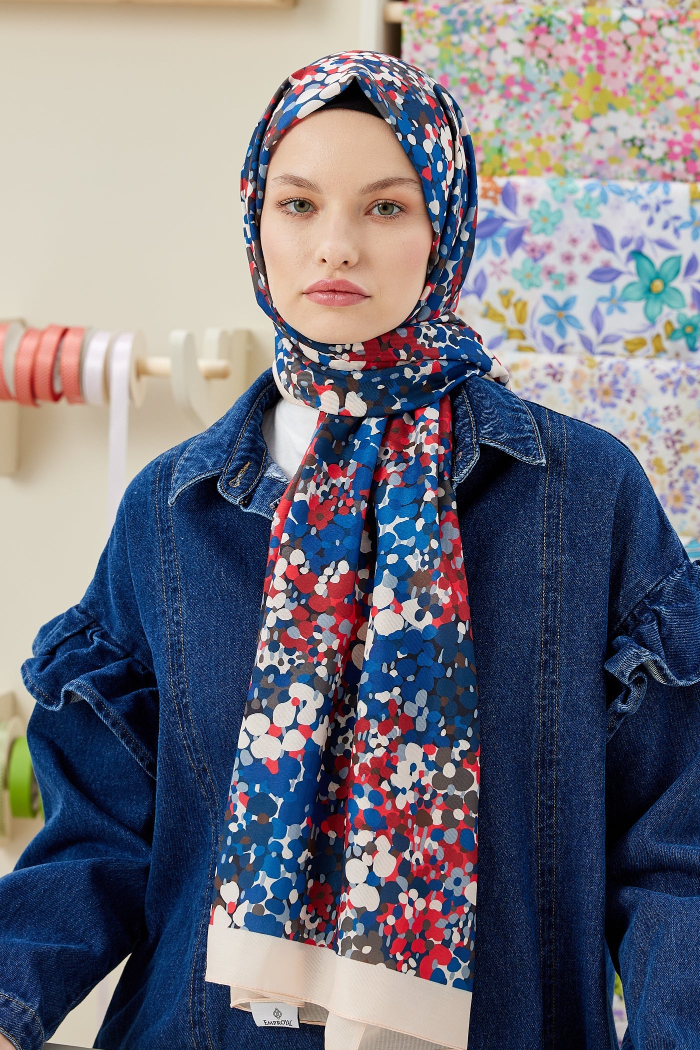 Pro Line Lavin Desen Şal - Kırmızı - Lacivert