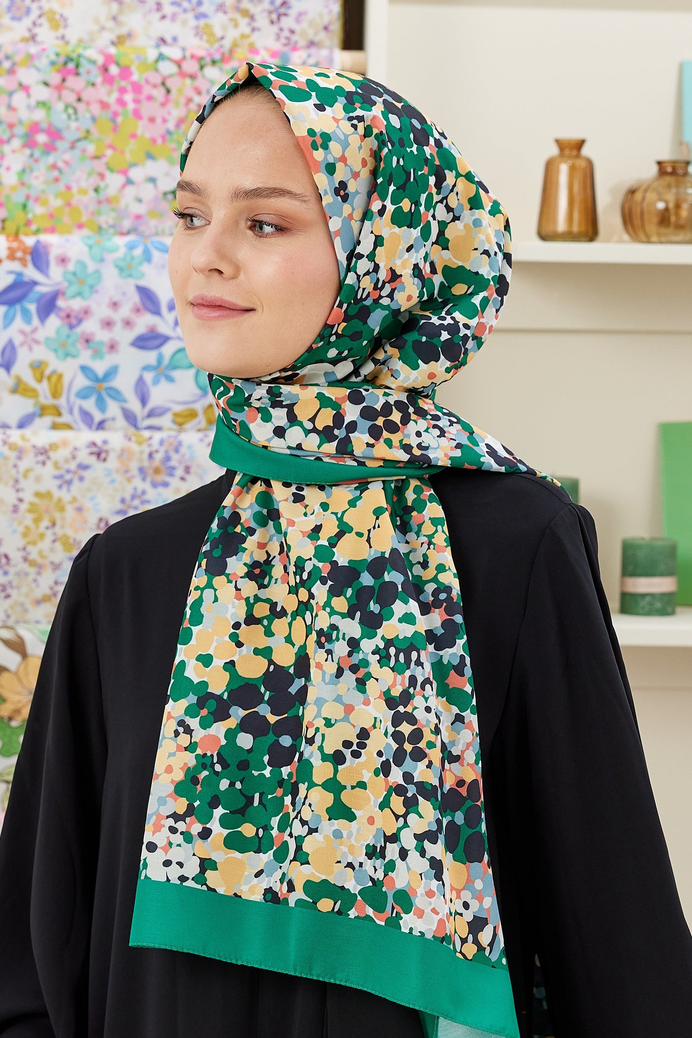 Pro Line Lavin Desen Şal - Yeşil - Sarı