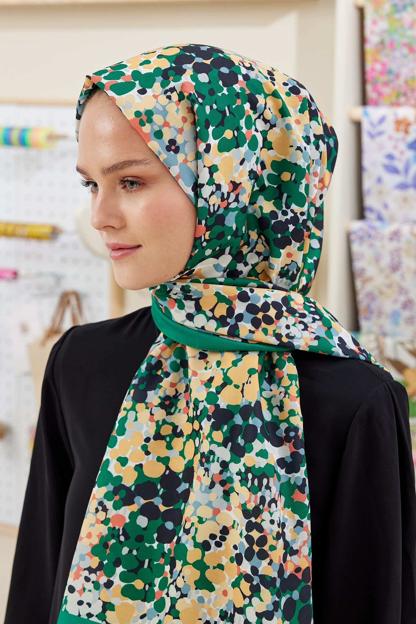 Pro Line Lavin Desen Şal - Yeşil - Sarı