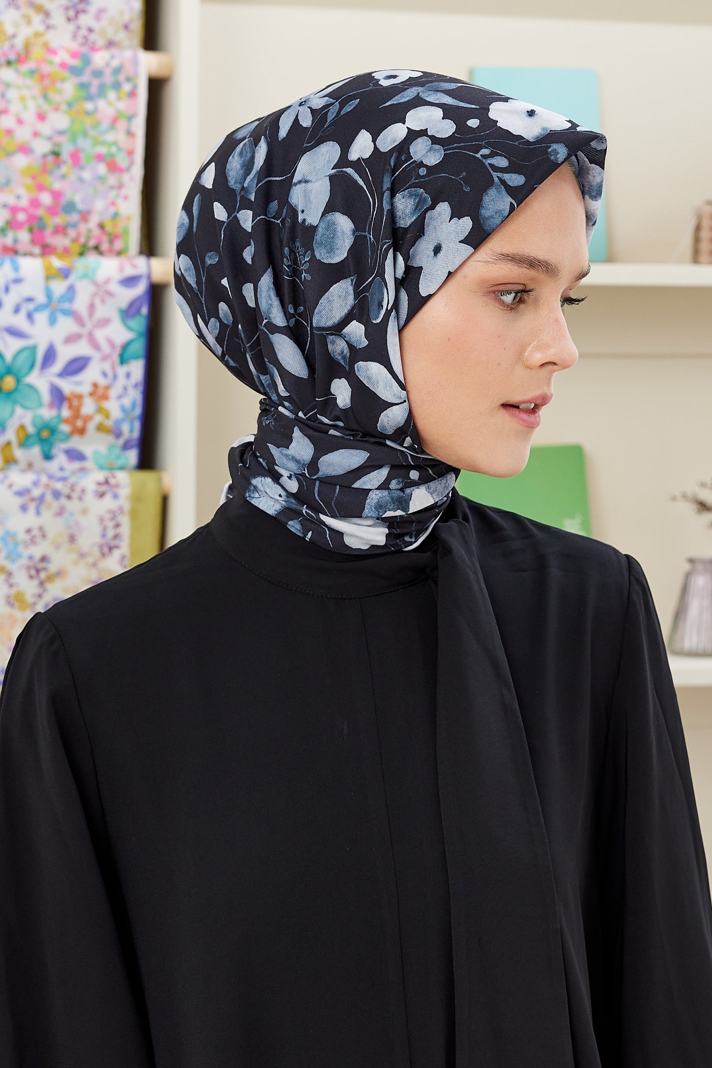 Pro Line Mimosa Desen Eşarp - Beyaz - Siyah