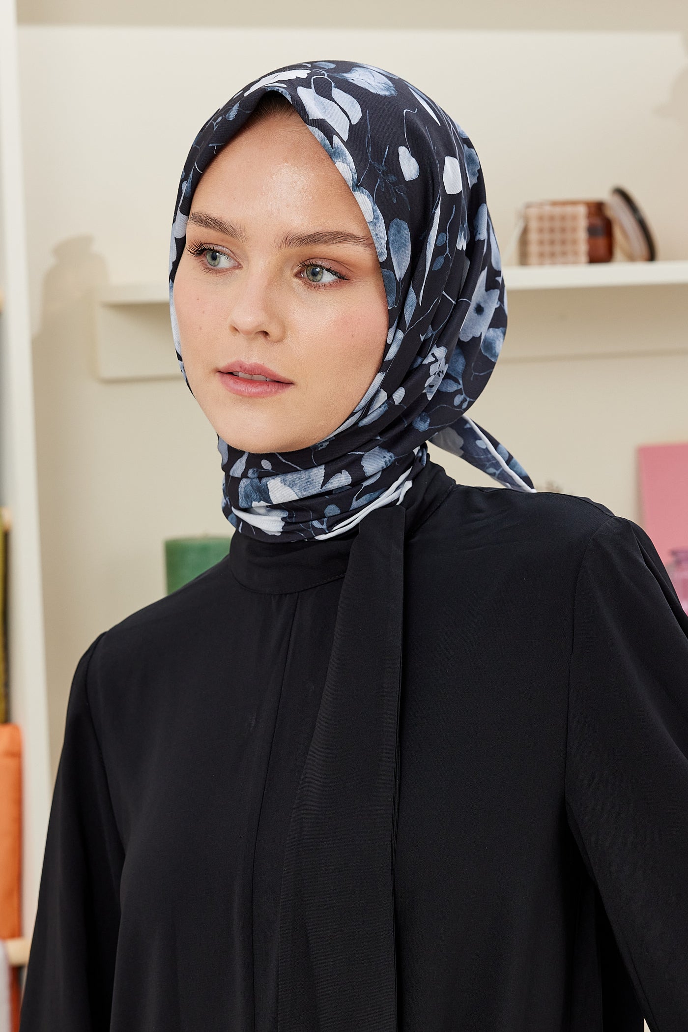 Pro Line Mimosa Desen Eşarp - Beyaz - Siyah