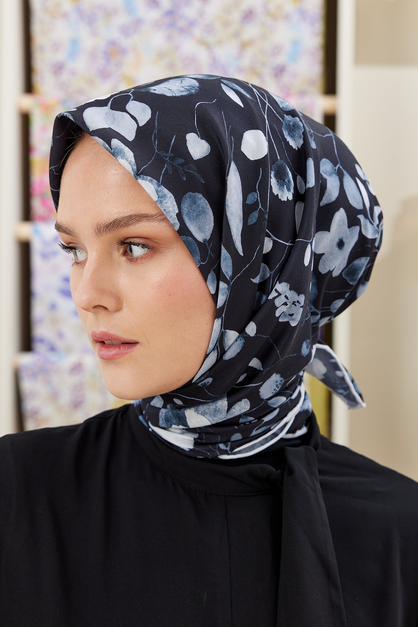 Pro Line Mimosa Desen Eşarp - Beyaz - Siyah