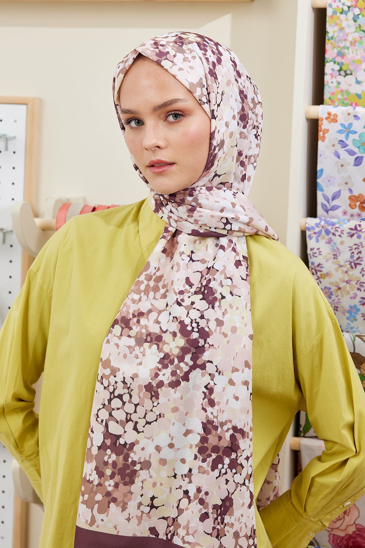 Pro Line Lavin Desen Şal - Mürdüm - Kahverengi