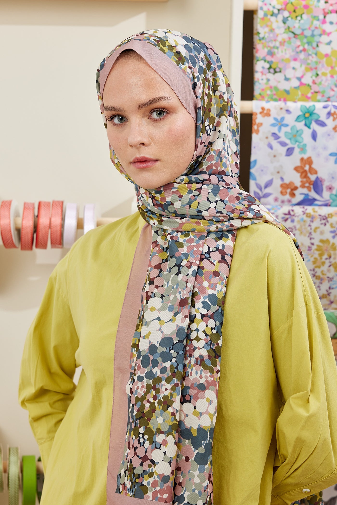 Pro Line Lavin Desen Şal - Gül Kurusu - Krem