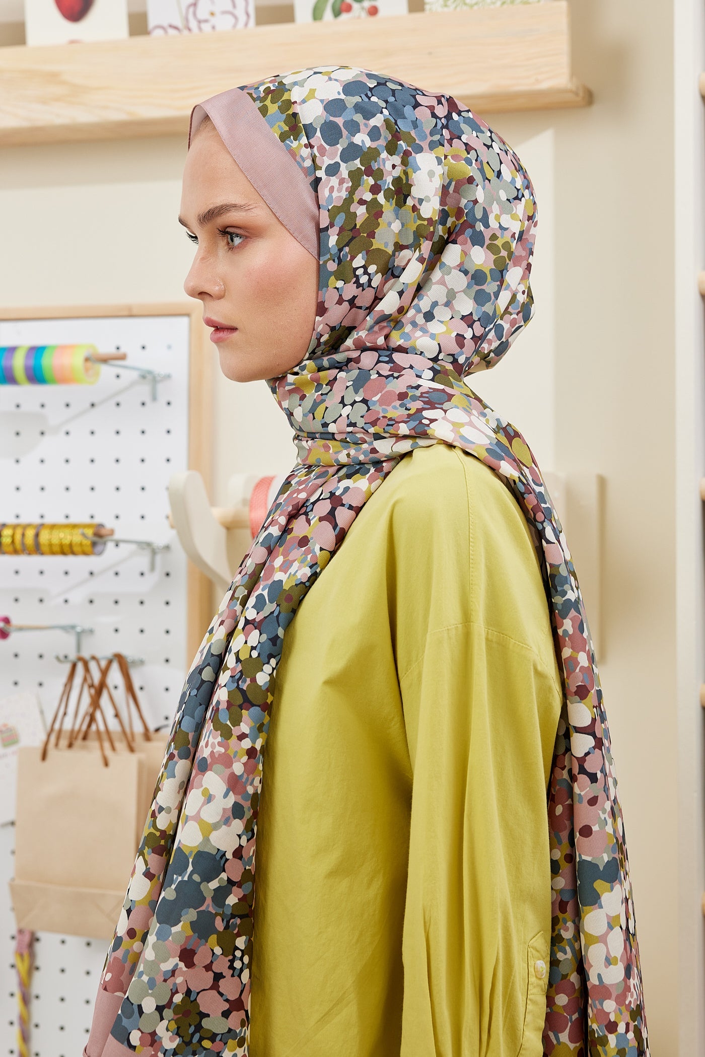 Pro Line Lavin Desen Şal - Gül Kurusu - Krem