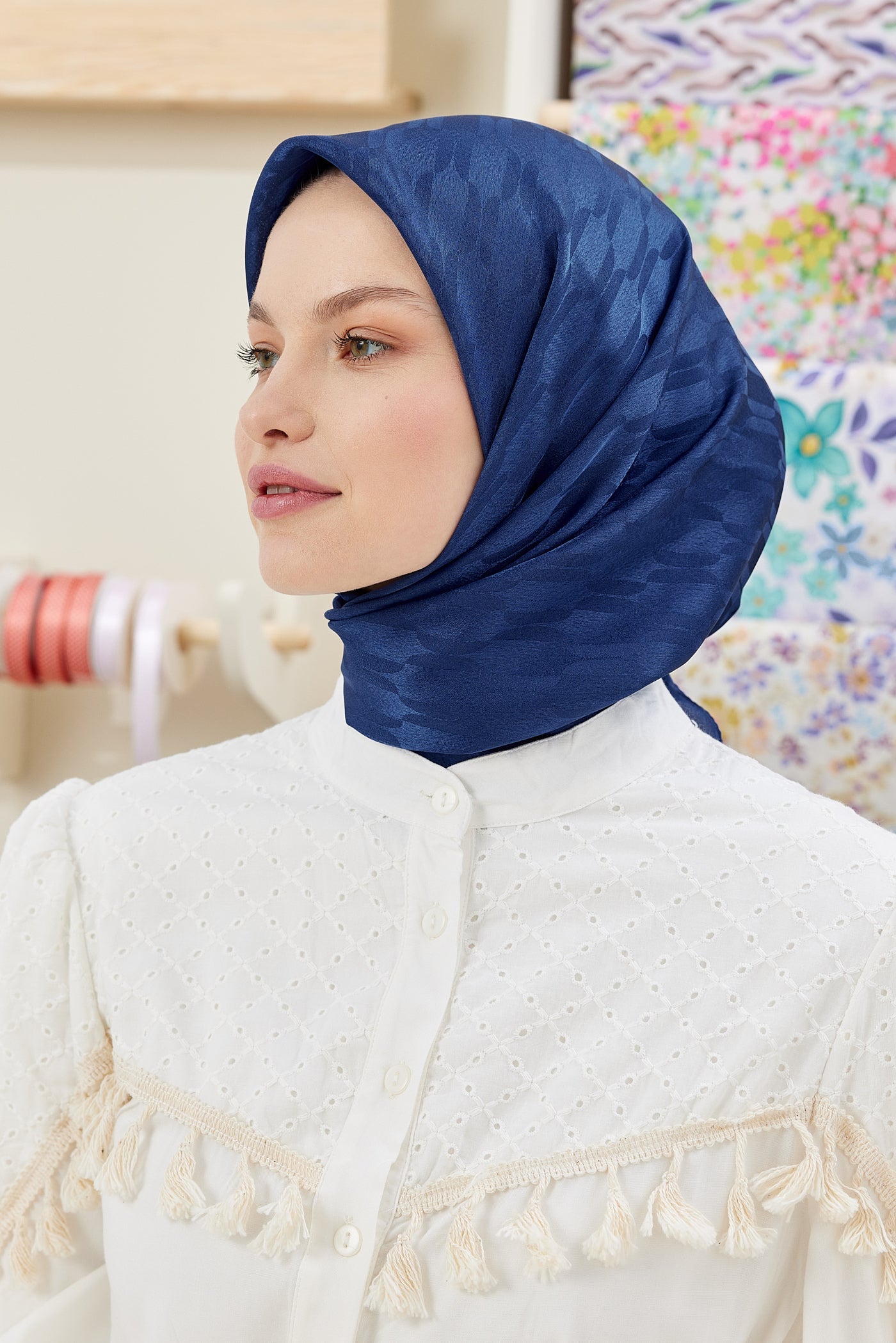 Jakar Janjan Zincir Desen Eşarp - Gece Mavisi