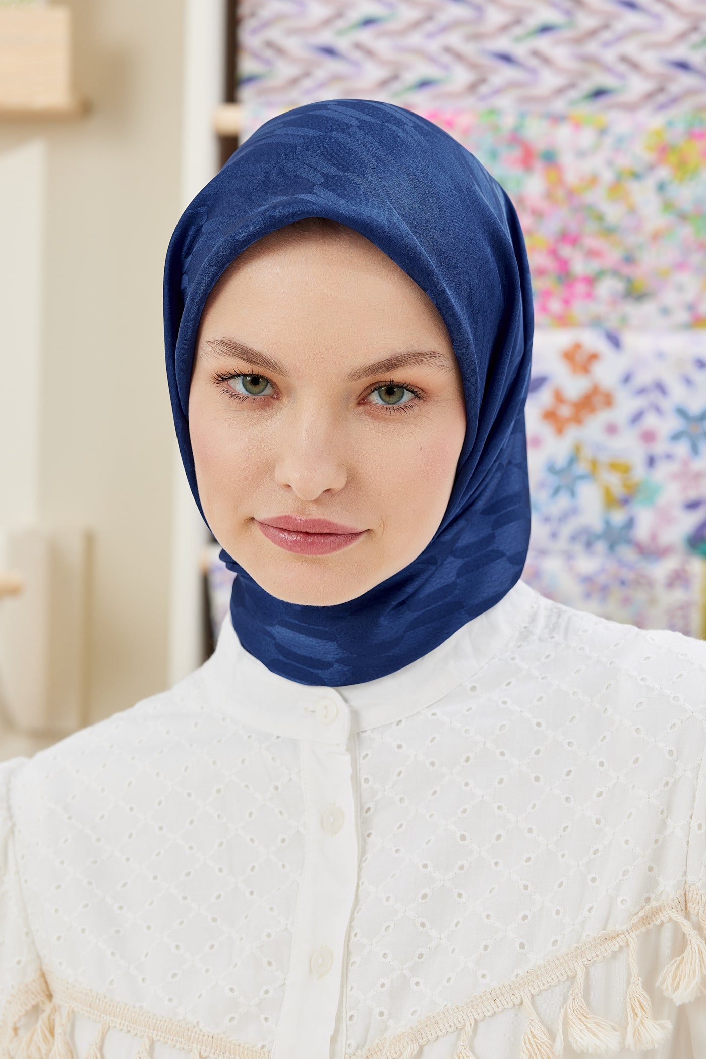 Jakar Janjan Zincir Desen Eşarp - Gece Mavisi