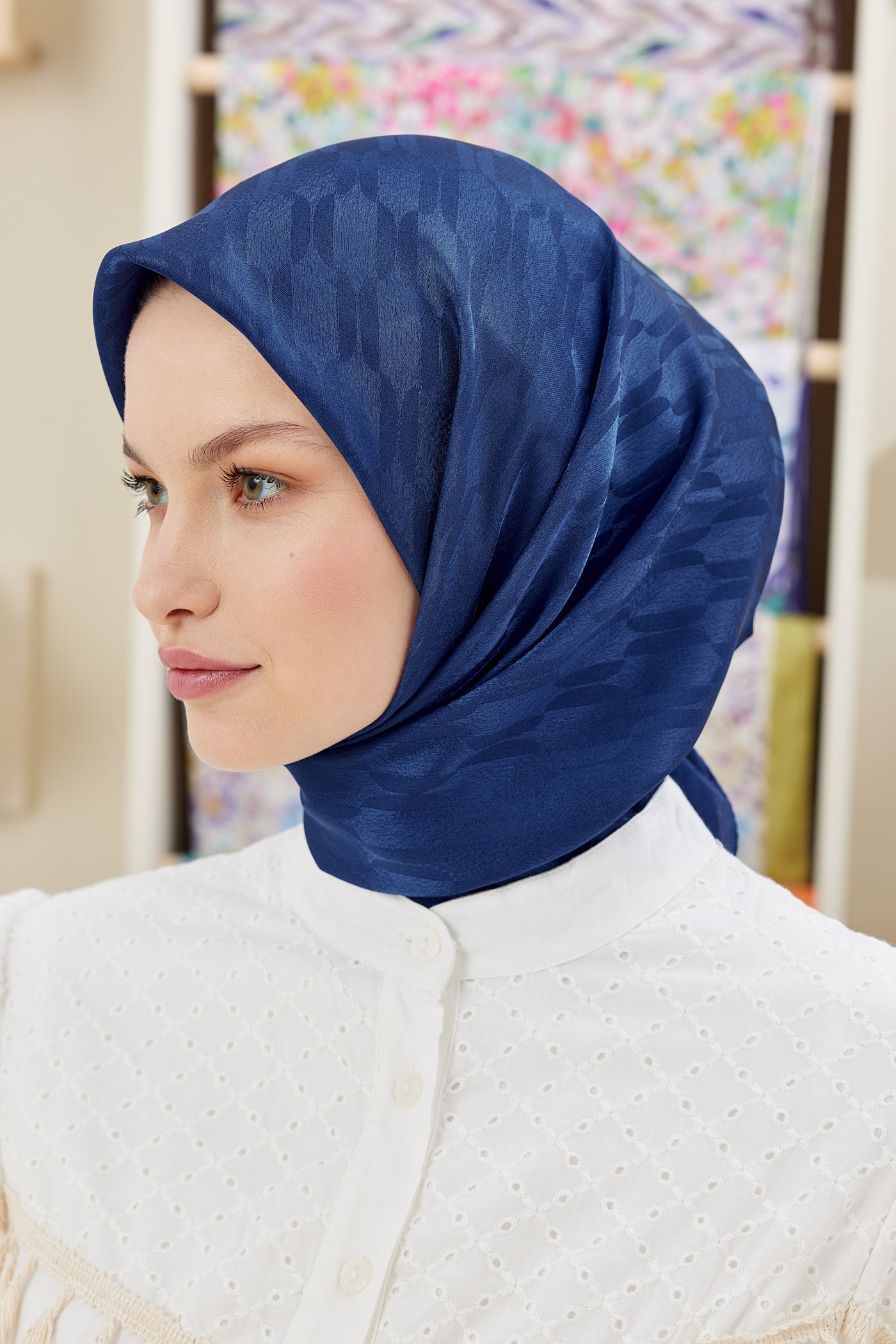 Jakar Janjan Zincir Desen Eşarp - Gece Mavisi