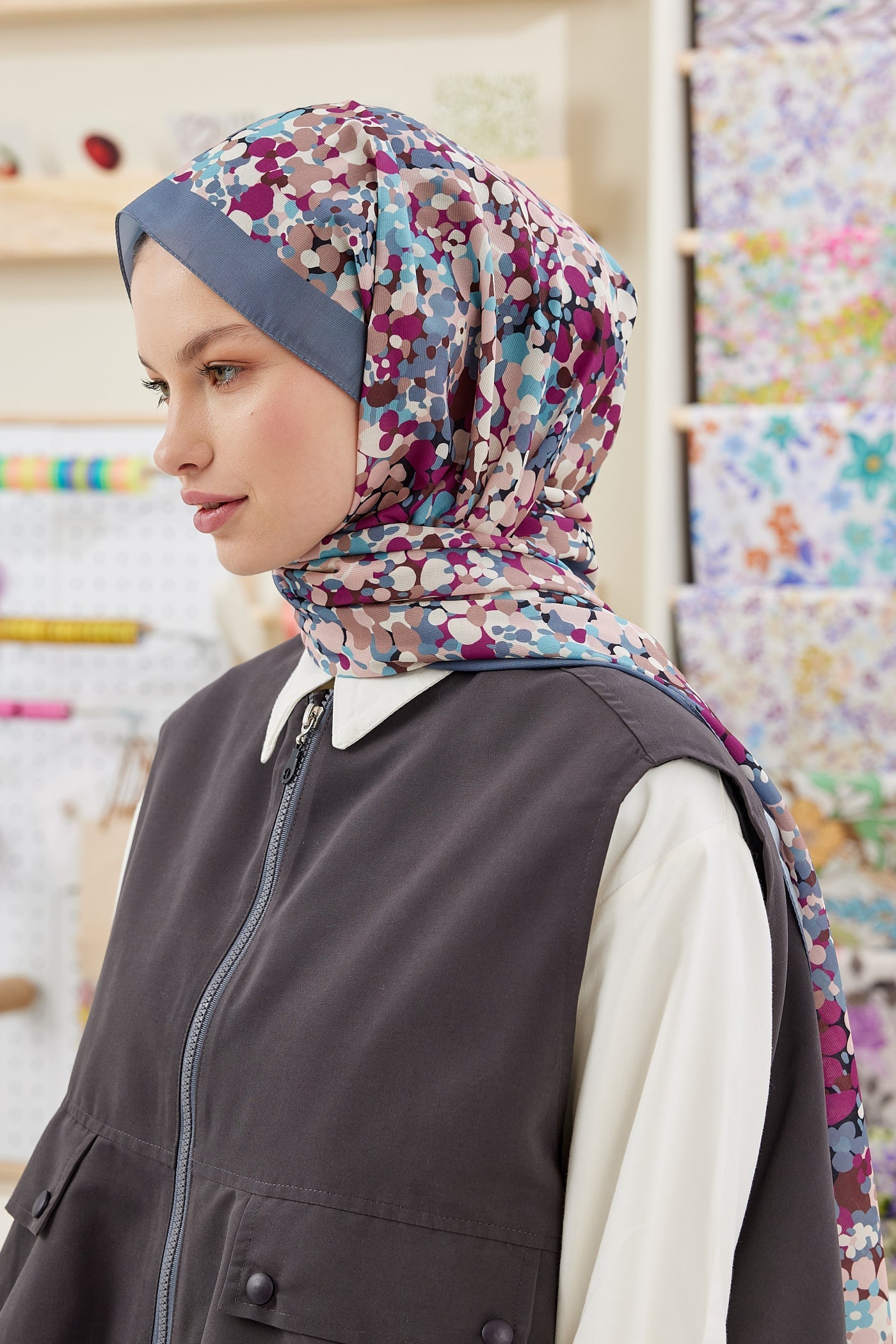 Pro Line Lavin Desen Şal - Füme - Fuşya