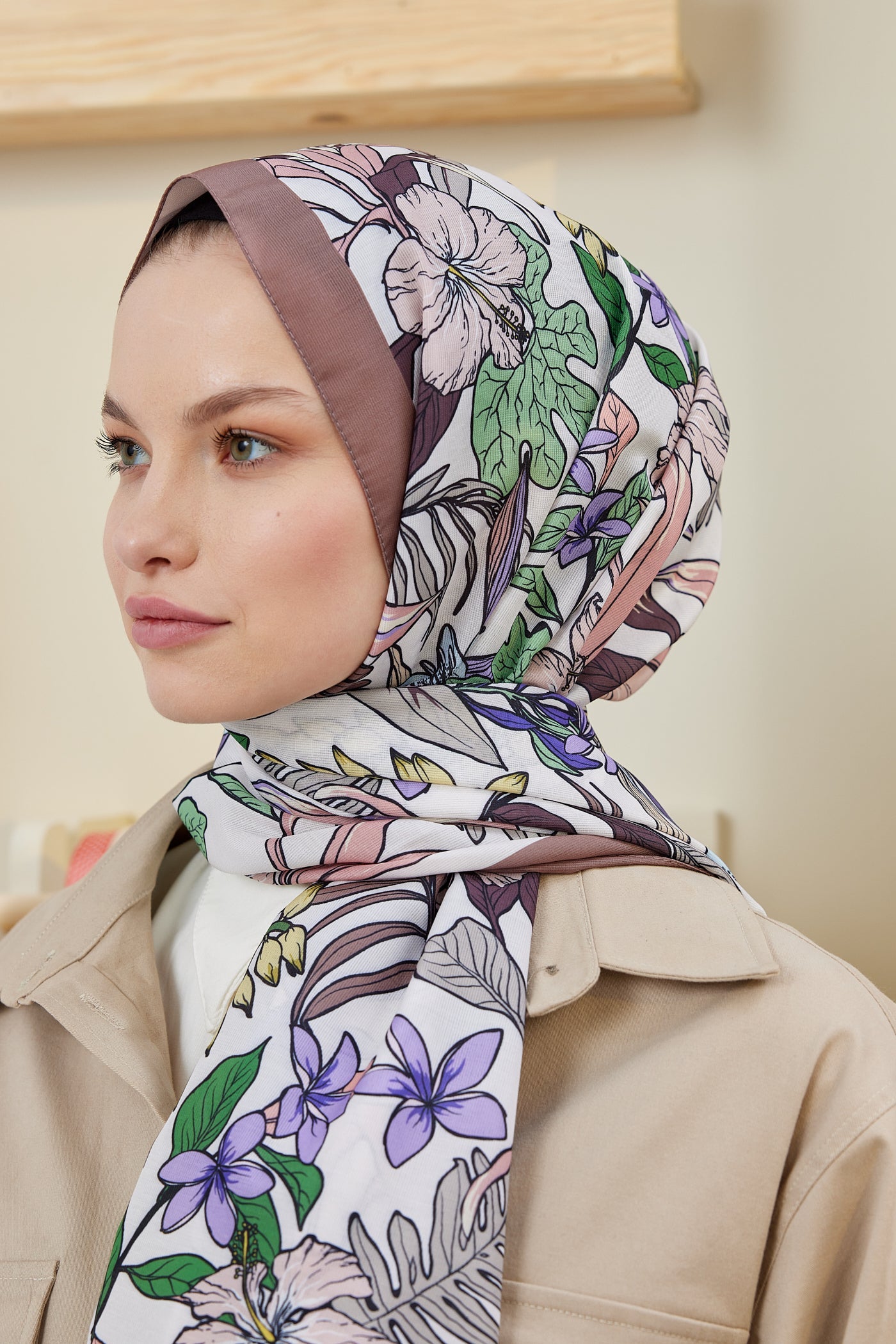 Pro Line Viola Desen Şal - Koyu Vizon