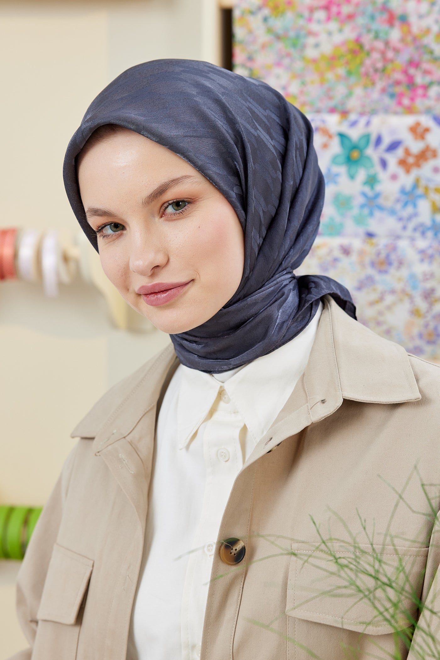 Jakar Janjan Zincir Desen Eşarp - Füme