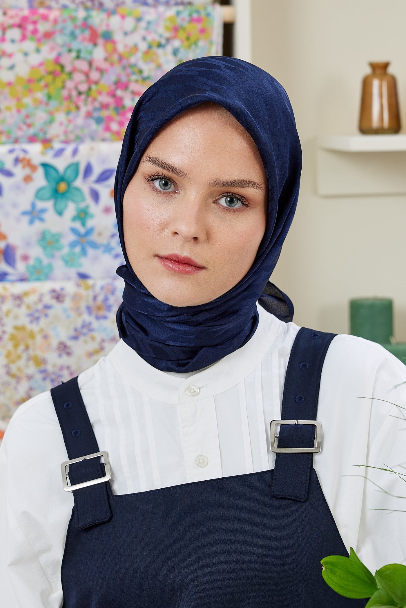 Jakar Janjan Zincir Desen Eşarp - Saks - Mavi