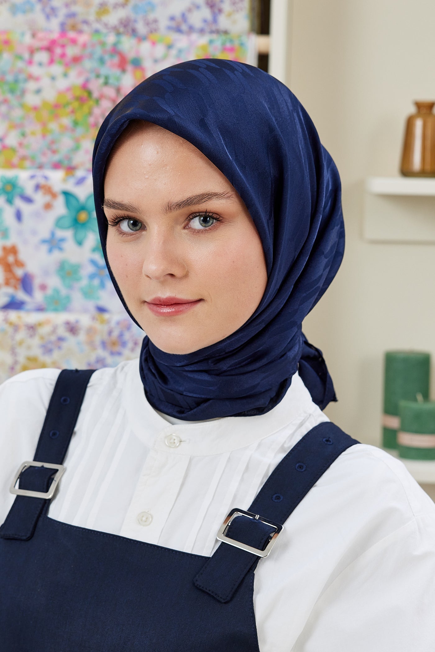 Jakar Janjan Zincir Desen Eşarp - Saks - Mavi