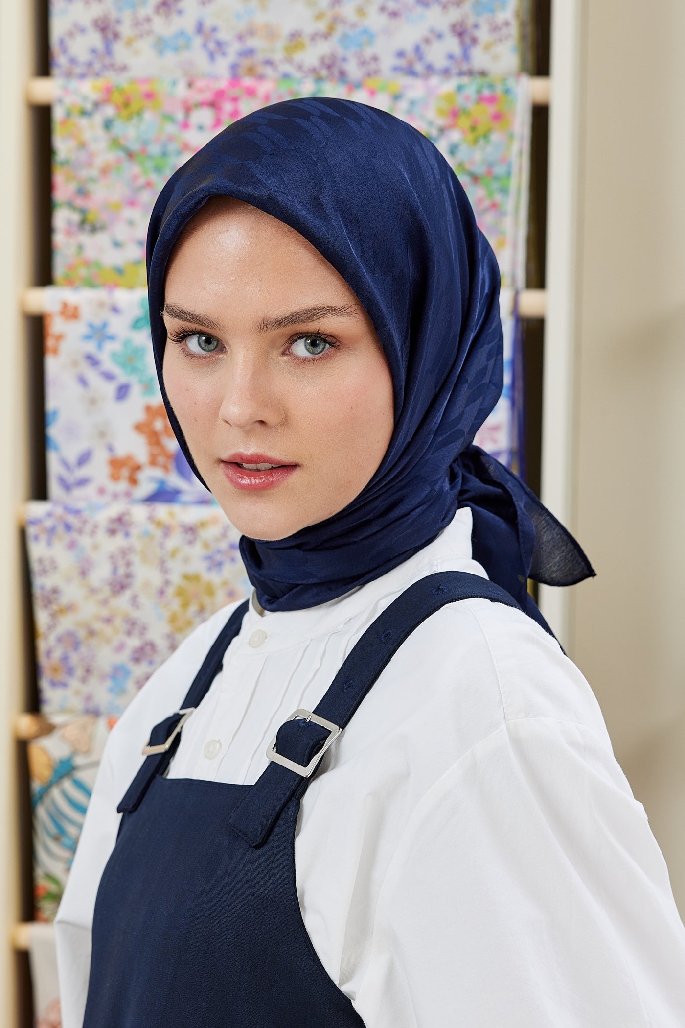 Jakar Janjan Zincir Desen Eşarp - Saks - Mavi