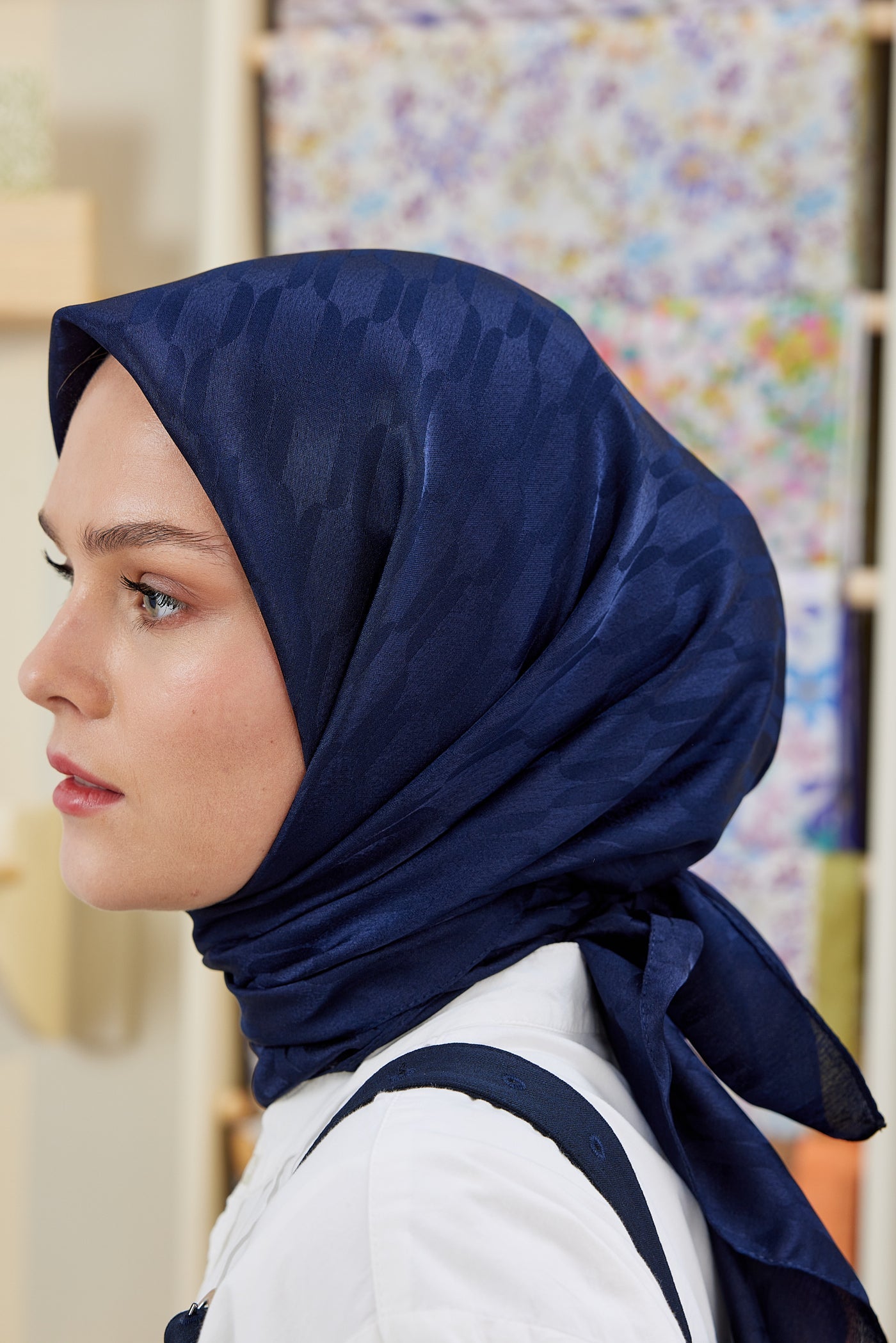 Jakar Janjan Zincir Desen Eşarp - Saks - Mavi