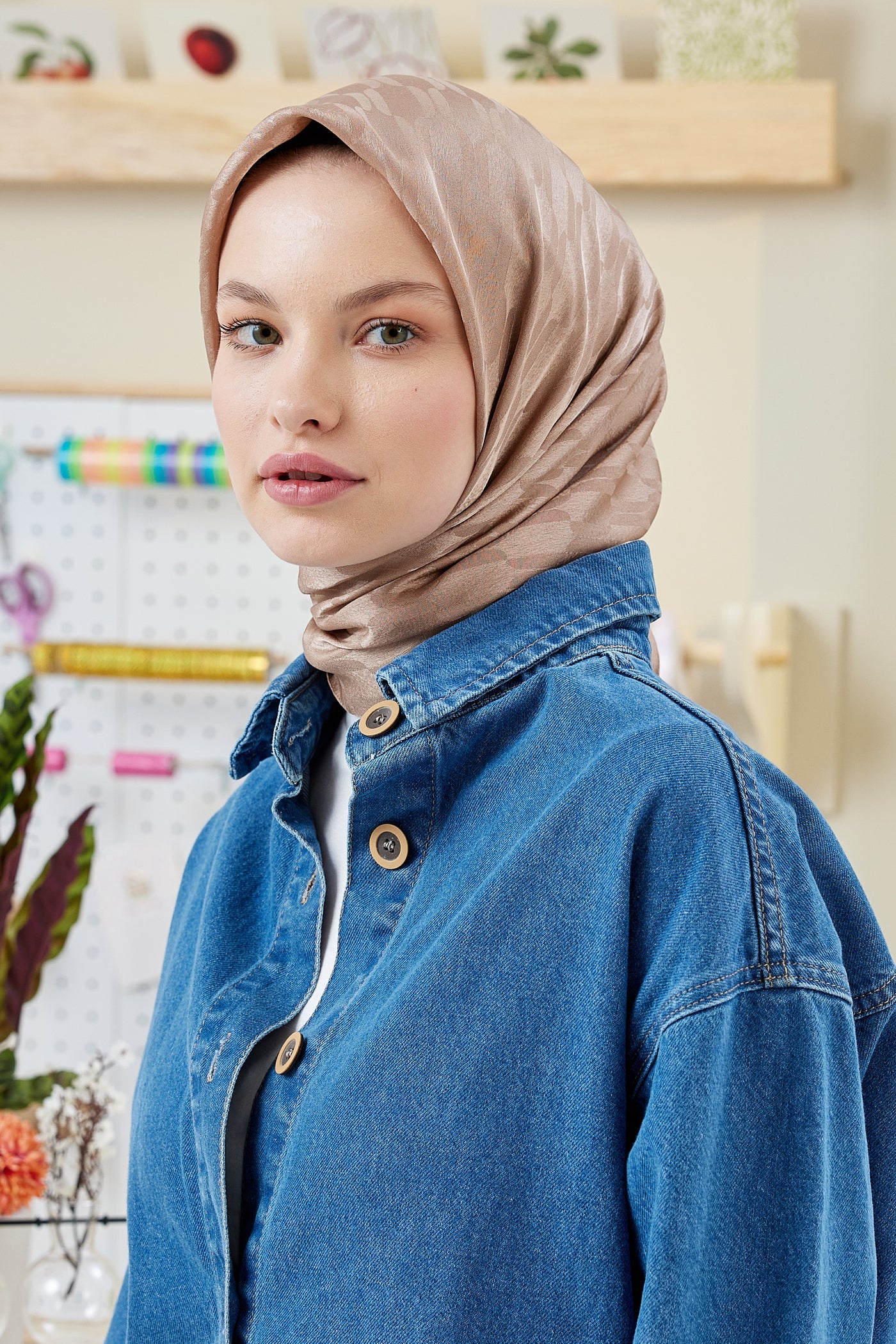 Jakar Janjan Zincir Desen Eşarp - Sütlü Kahve