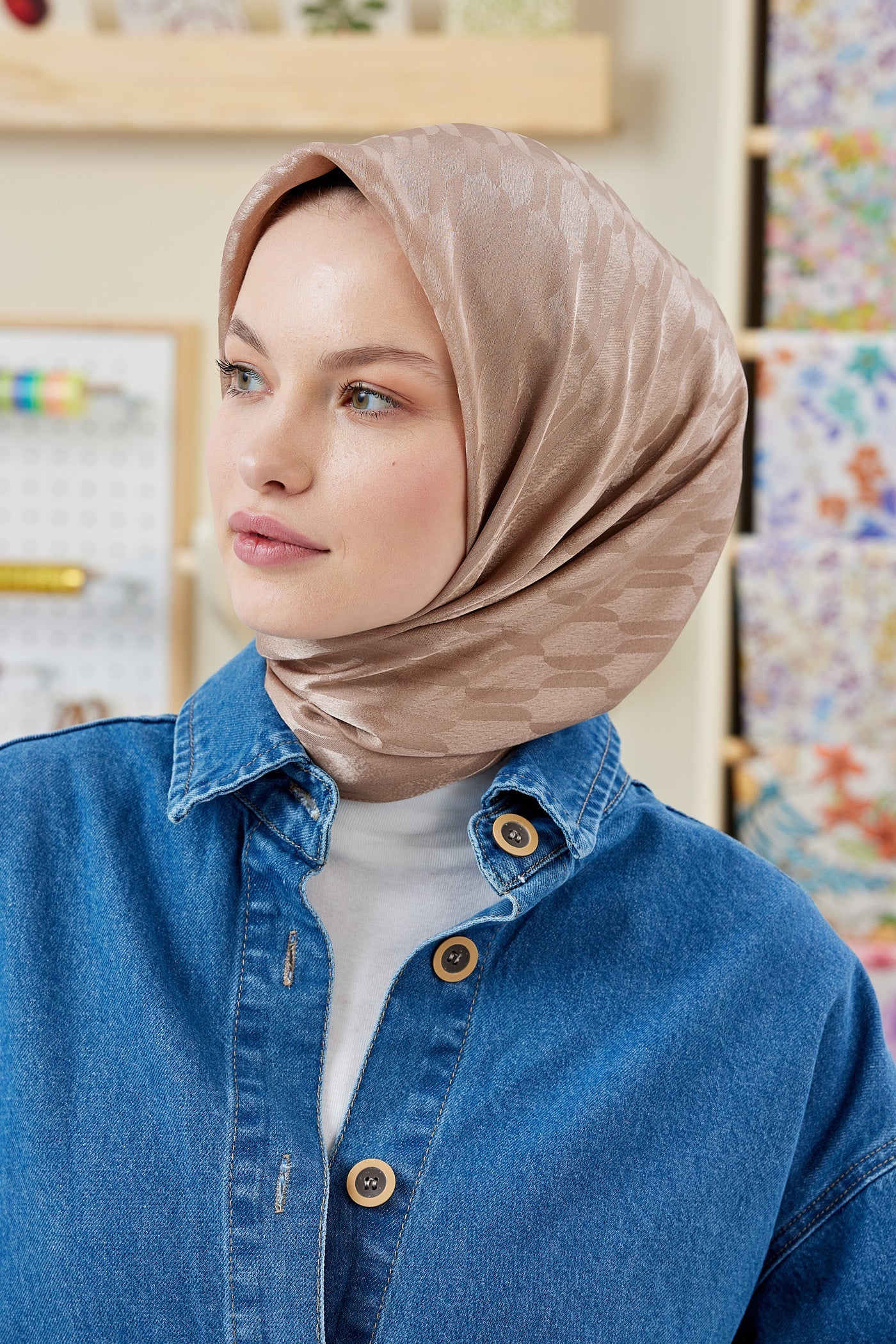 Jakar Janjan Zincir Desen Eşarp - Sütlü Kahve