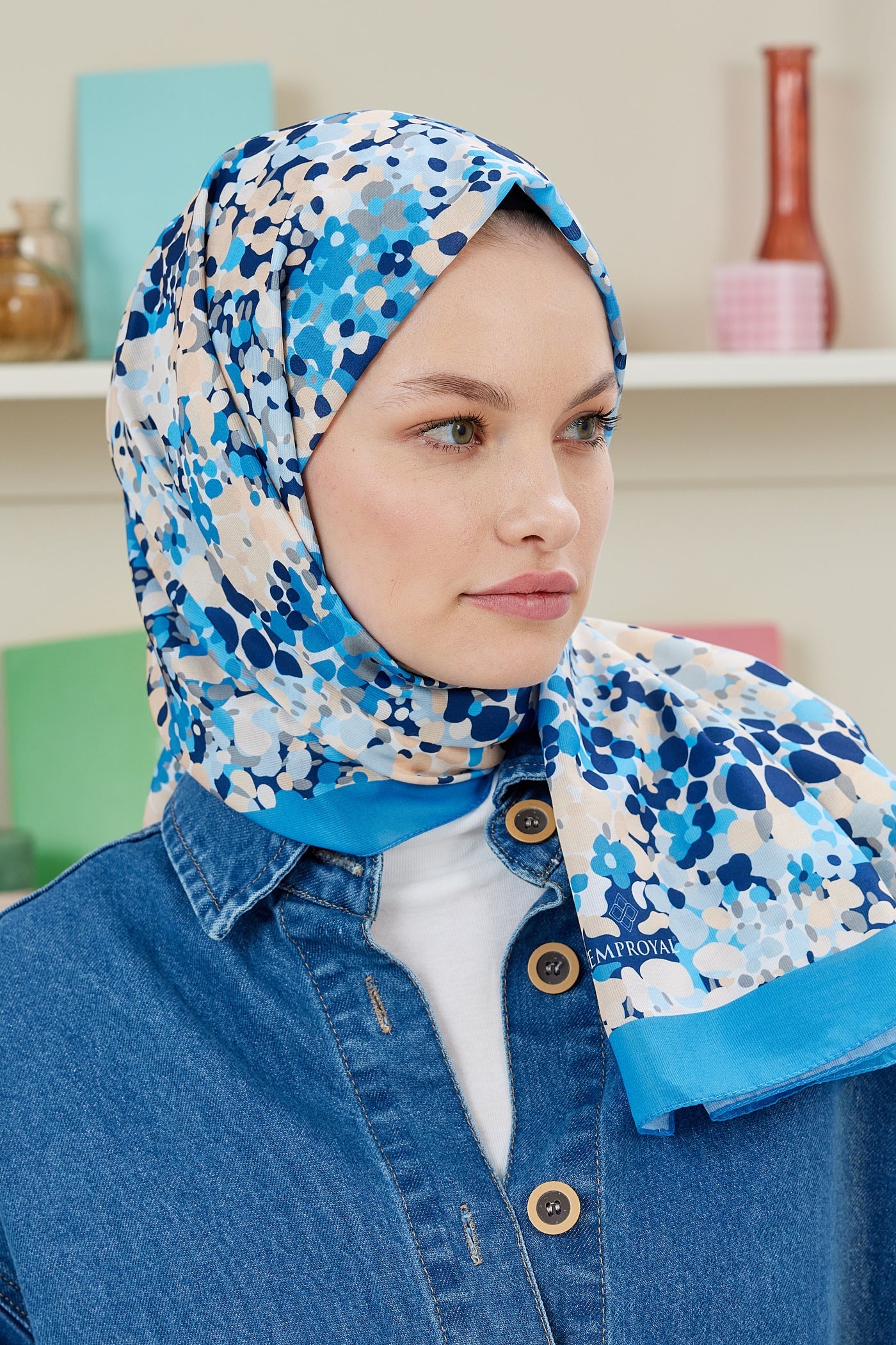 Pro Line Lavin Desen Şal - Gök Mavisi