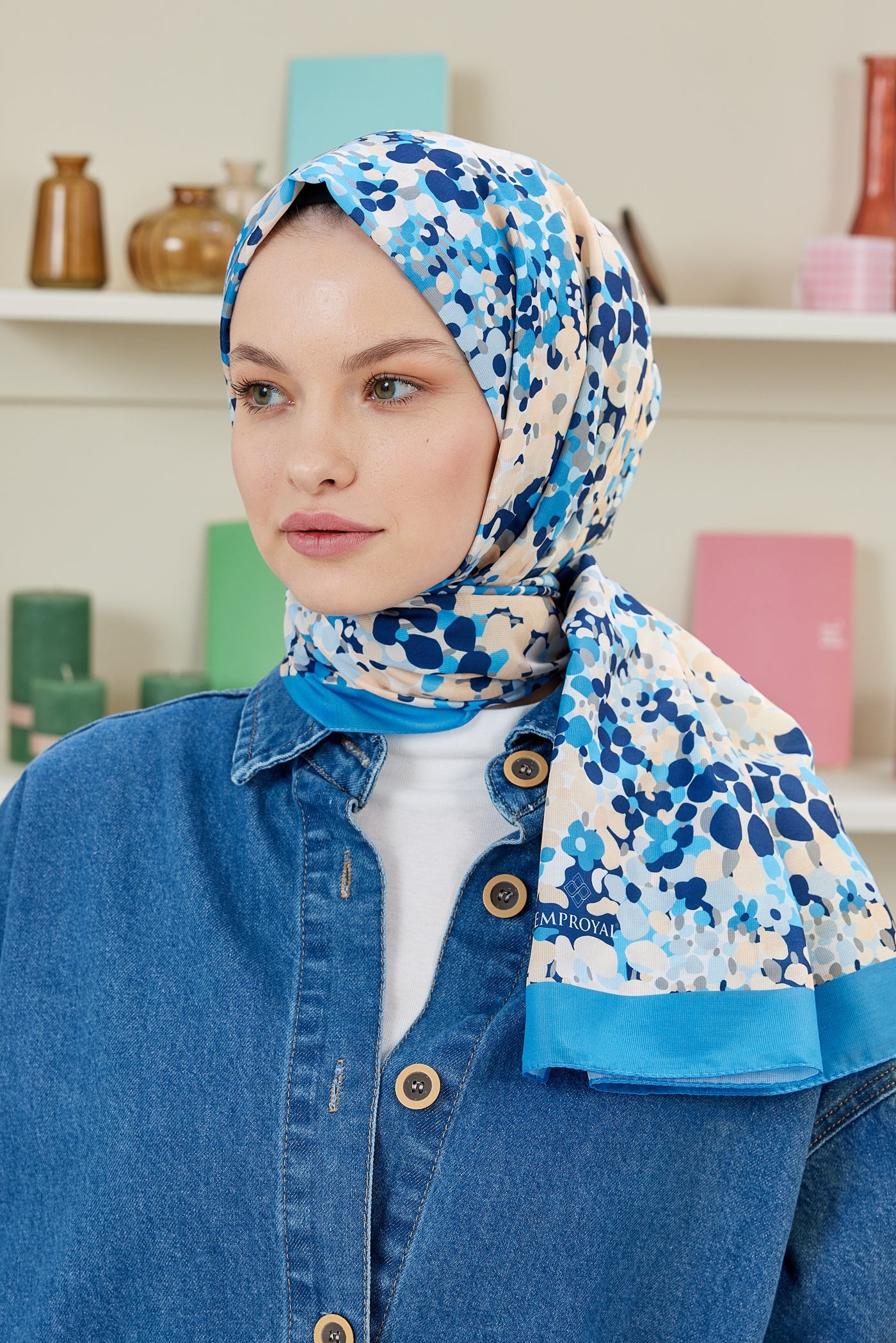 Pro Line Lavin Desen Şal - Gök Mavisi