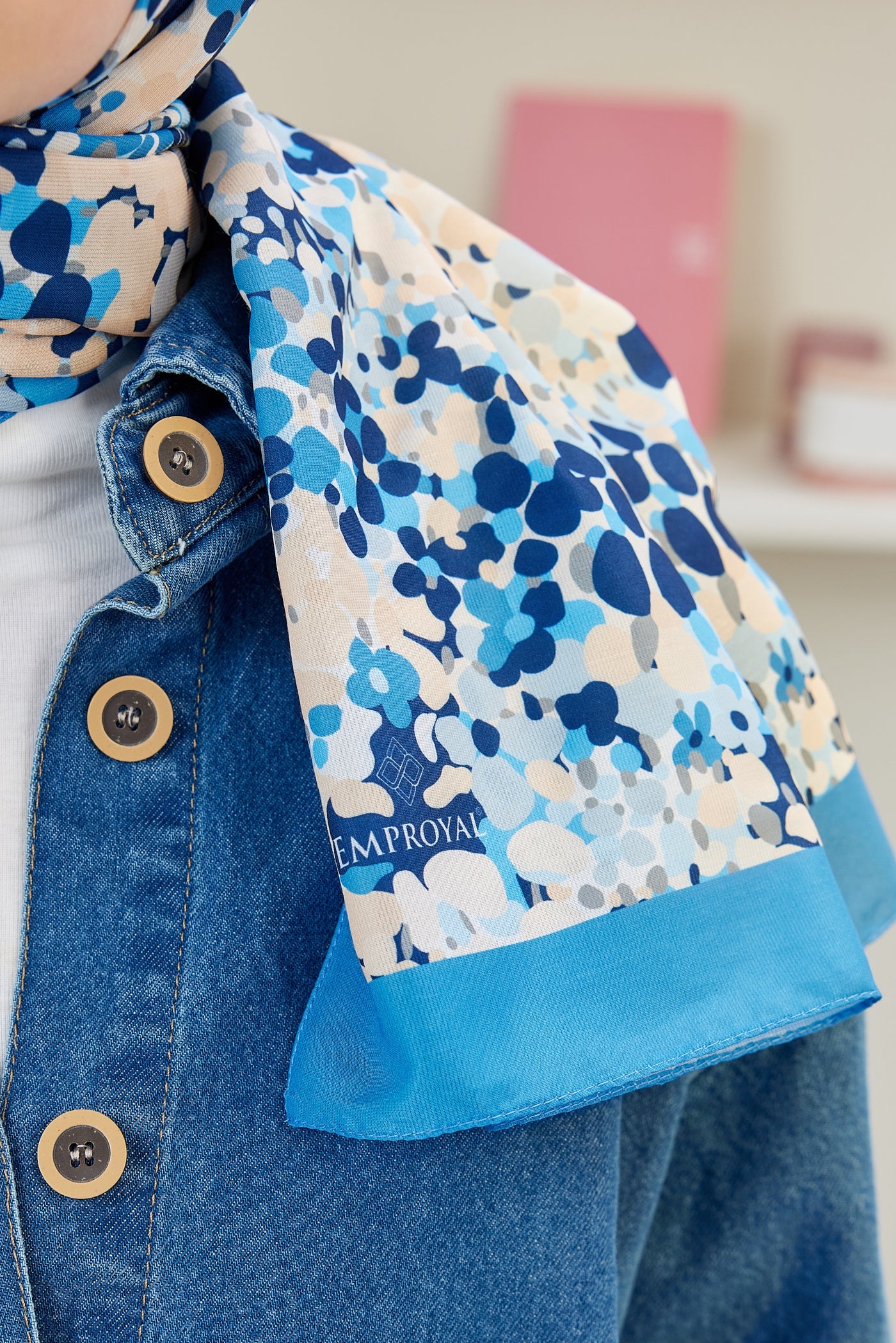 Pro Line Lavin Desen Şal - Gök Mavisi