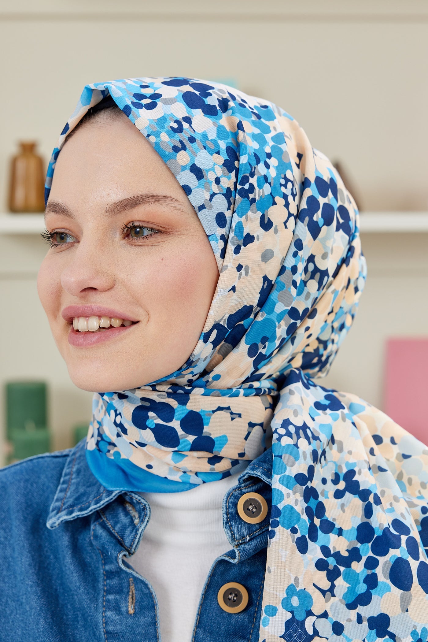 Pro Line Lavin Desen Şal - Gök Mavisi