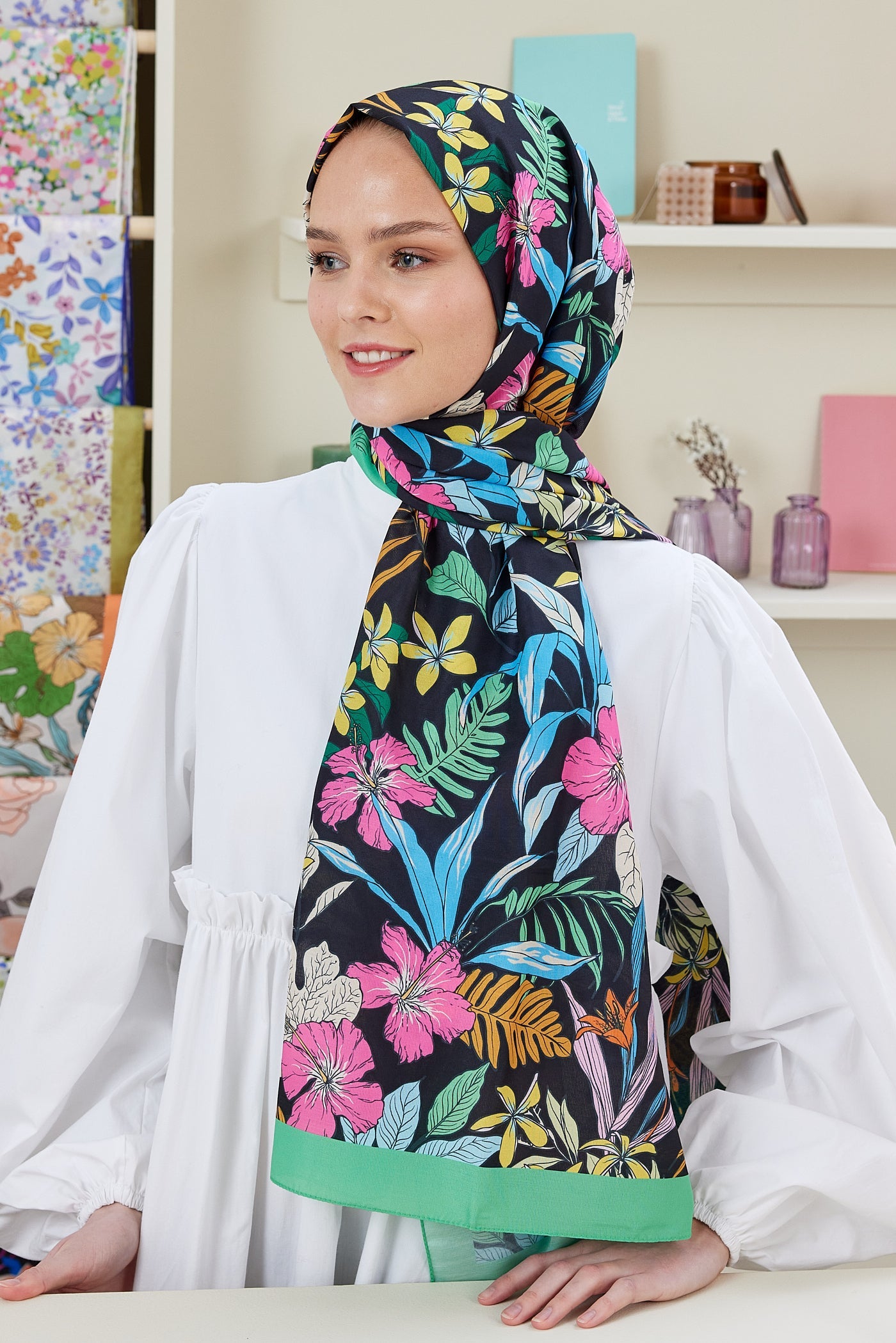 Pro Line Viola Desen Şal - Mint Yeşili