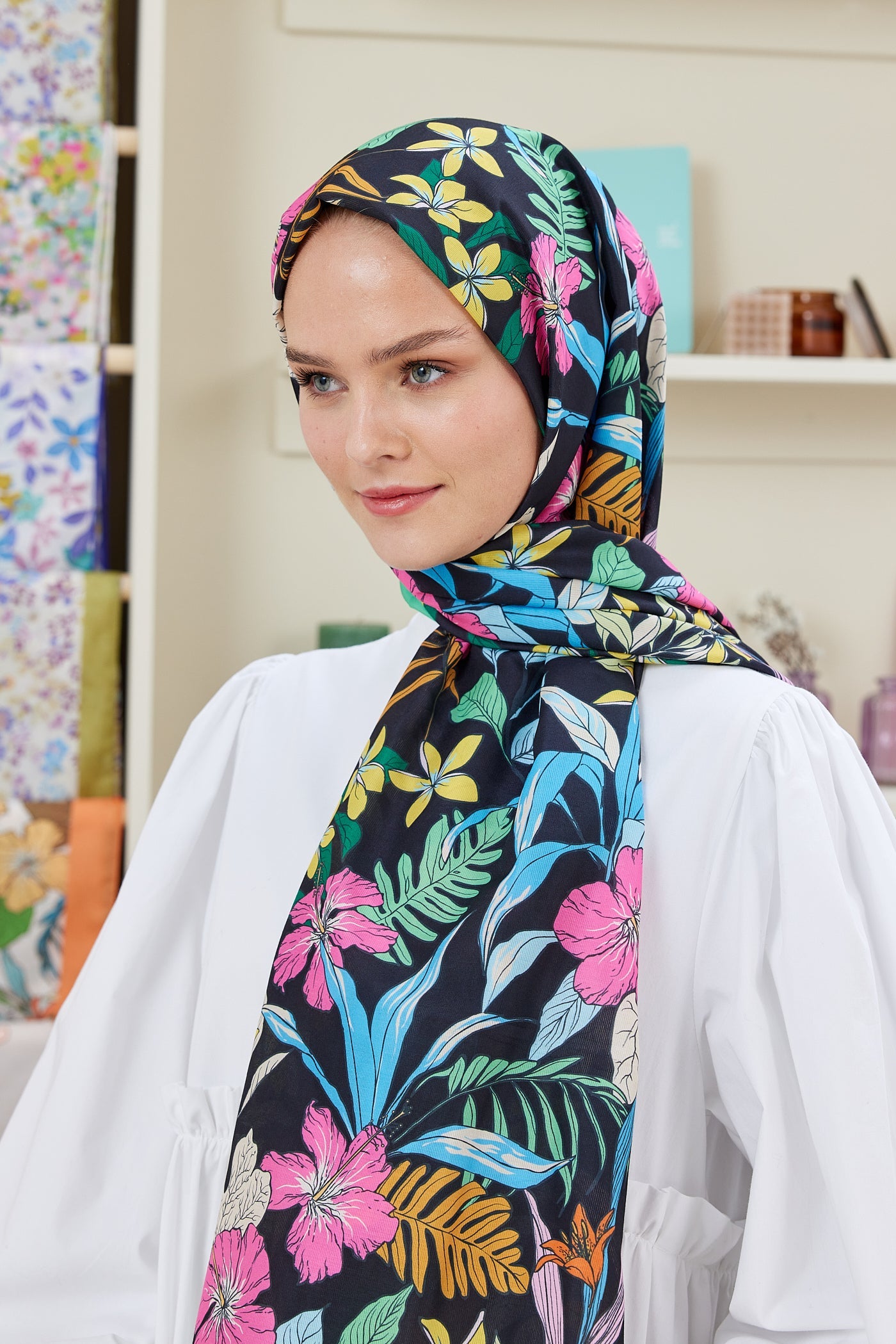 Pro Line Viola Desen Şal - Mint Yeşili