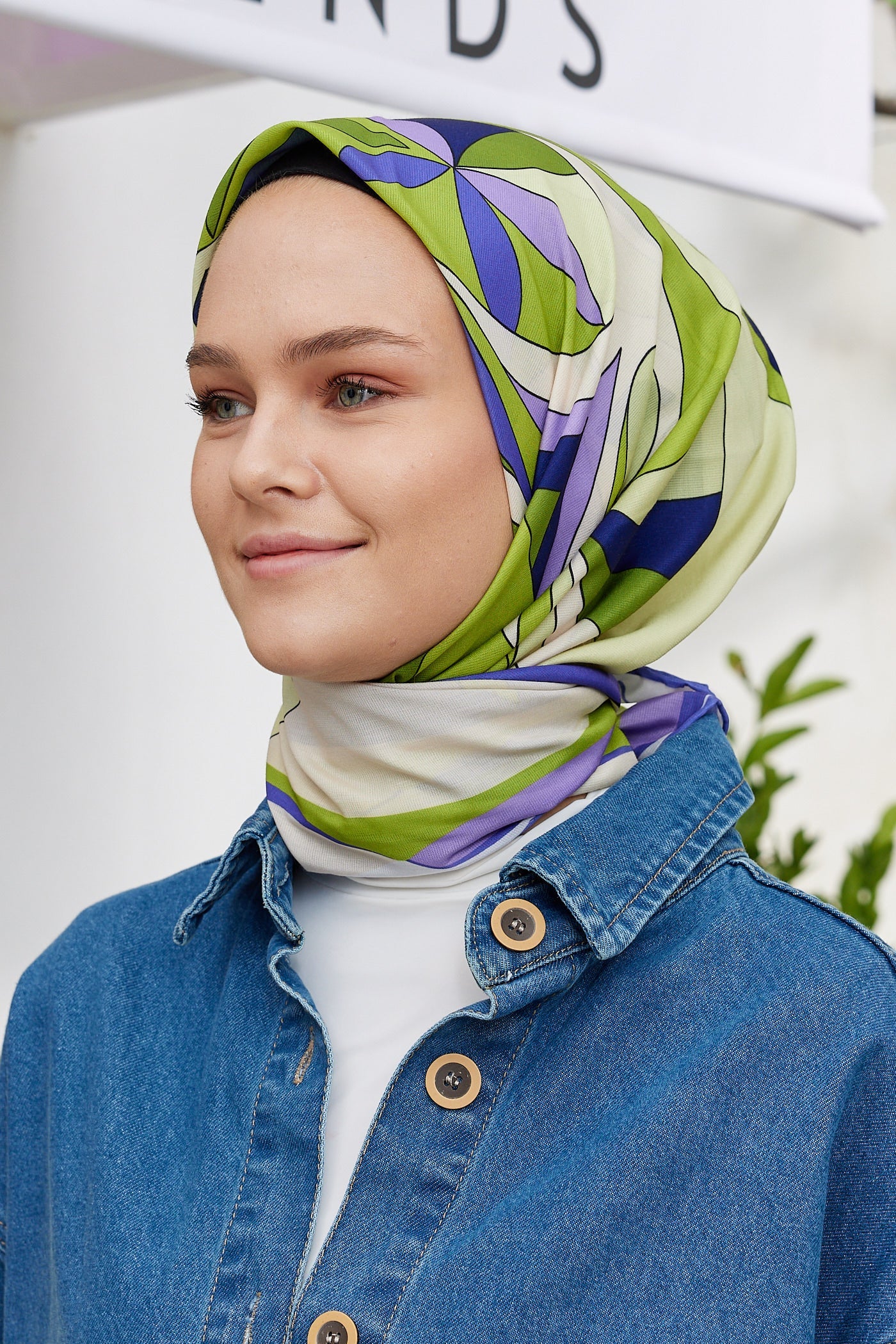 Pro Line Melinda Desen Eşarp - Yağ Yeşili - Lila