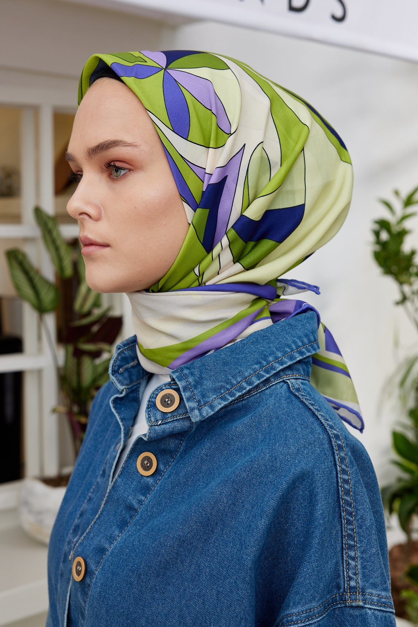 Pro Line Melinda Desen Eşarp - Yağ Yeşili - Lila