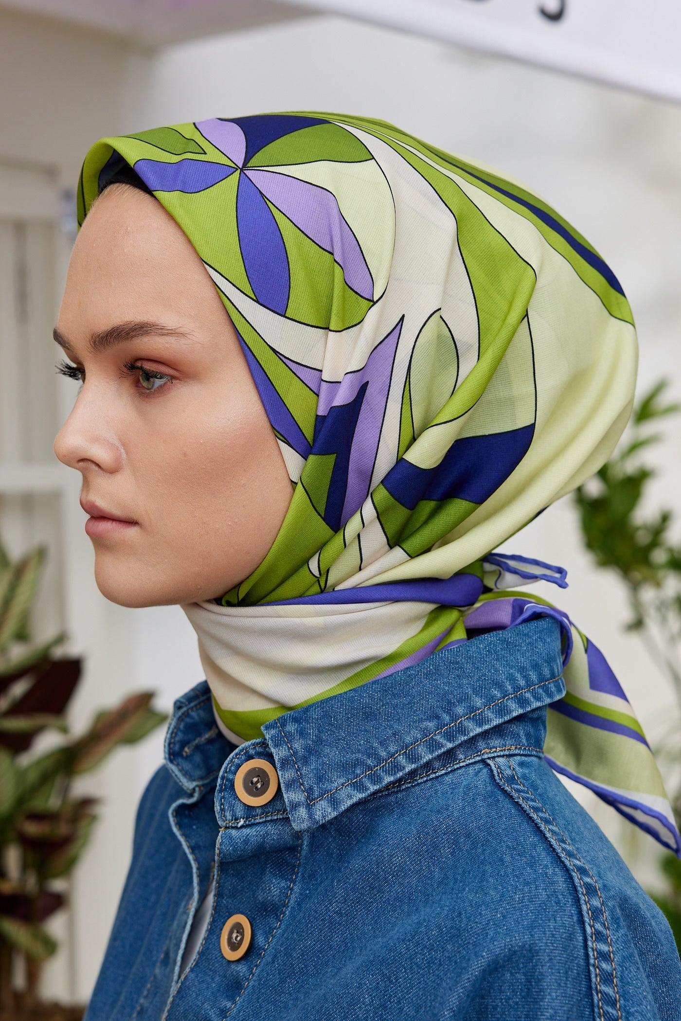 Pro Line Melinda Desen Eşarp - Yağ Yeşili - Lila