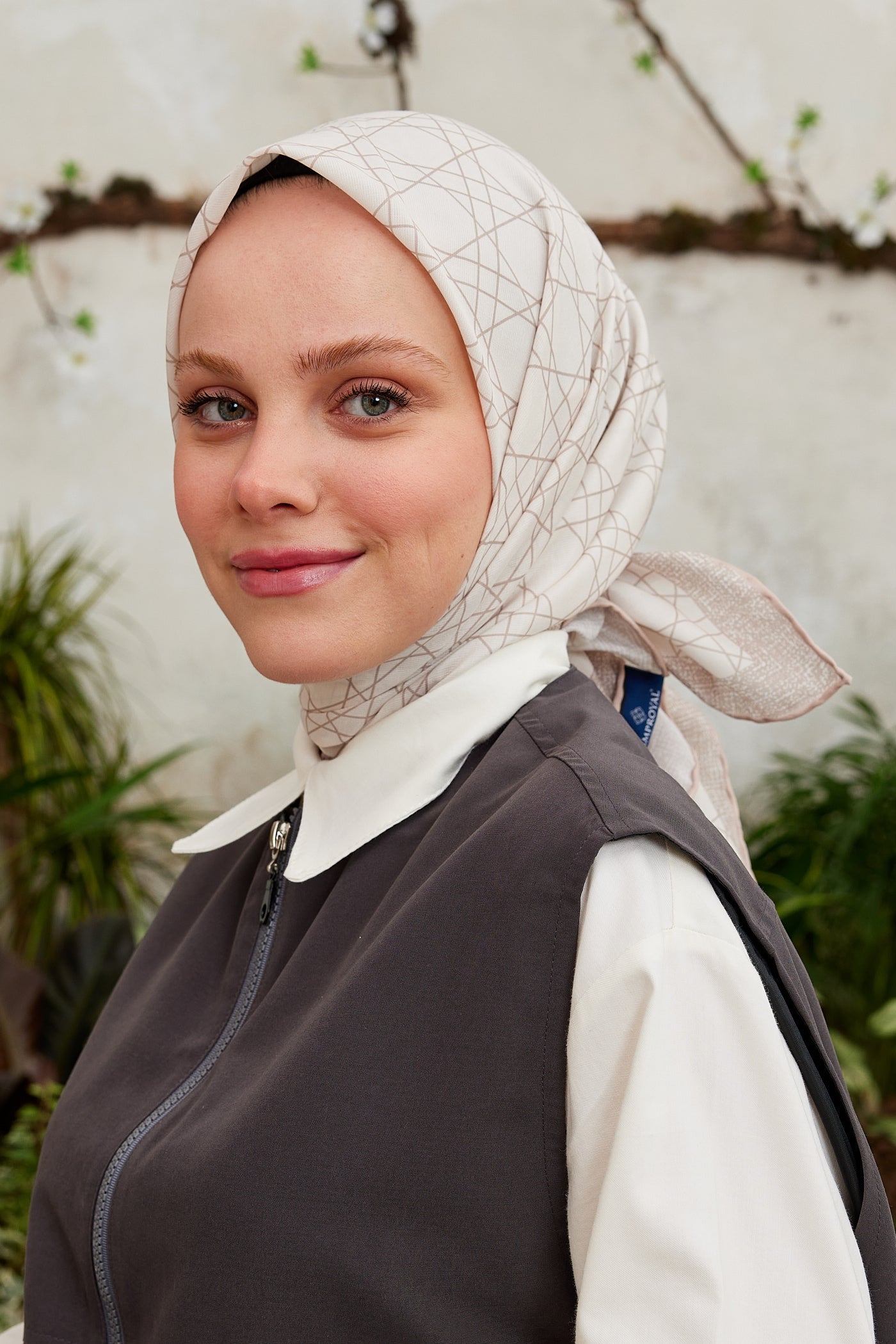 Pro Line Geometric Desen Eşarp - Bej