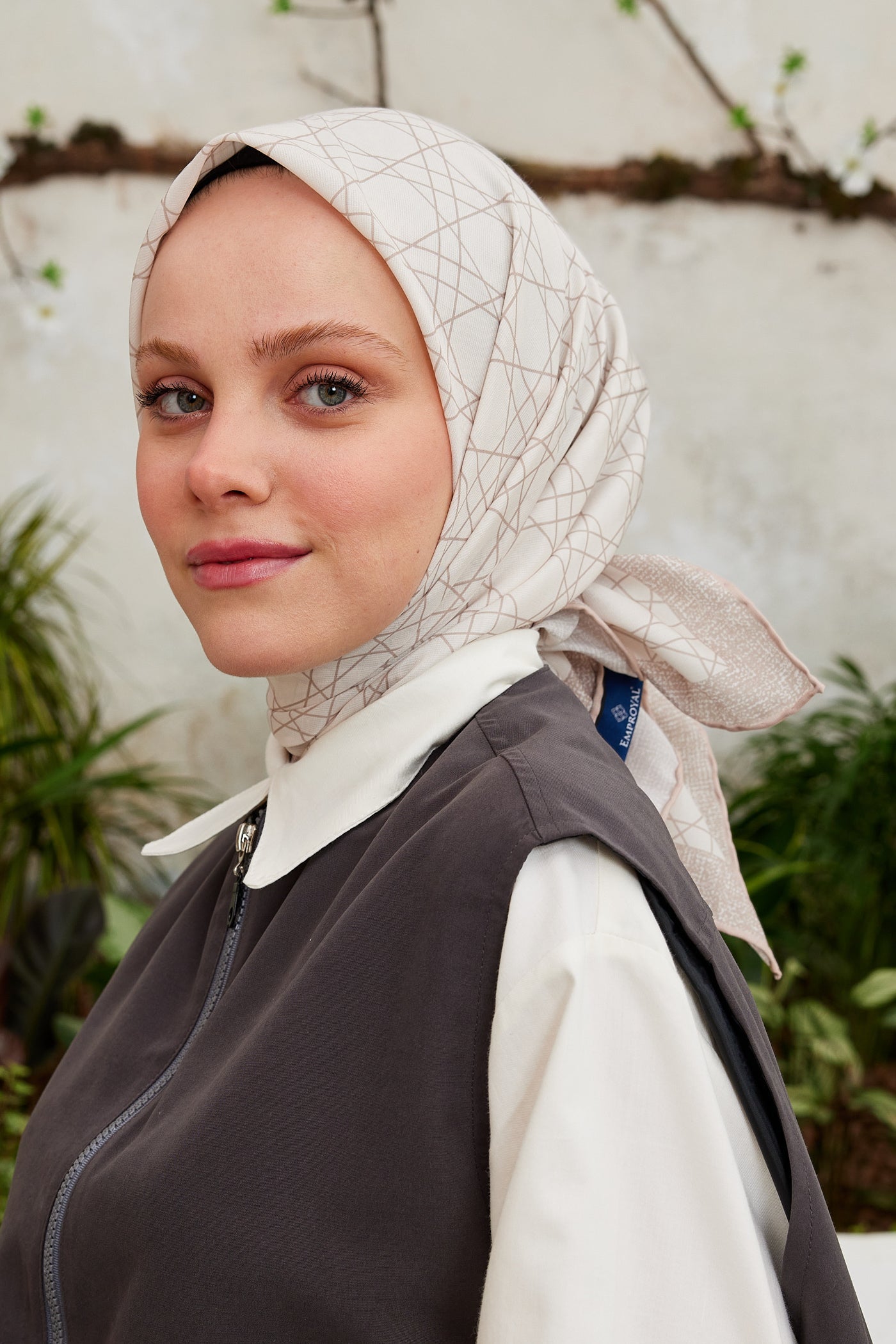 Pro Line Geometric Desen Eşarp - Bej