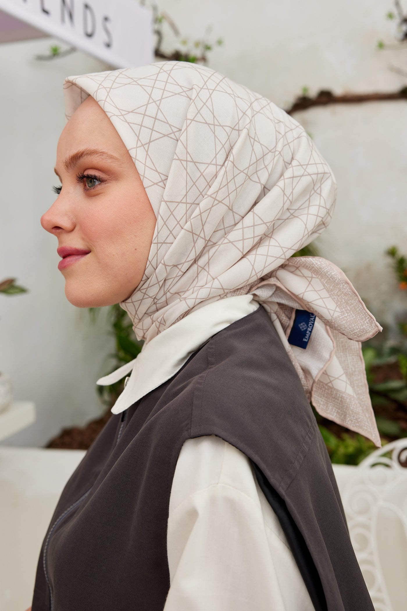 Pro Line Geometric Desen Eşarp - Bej