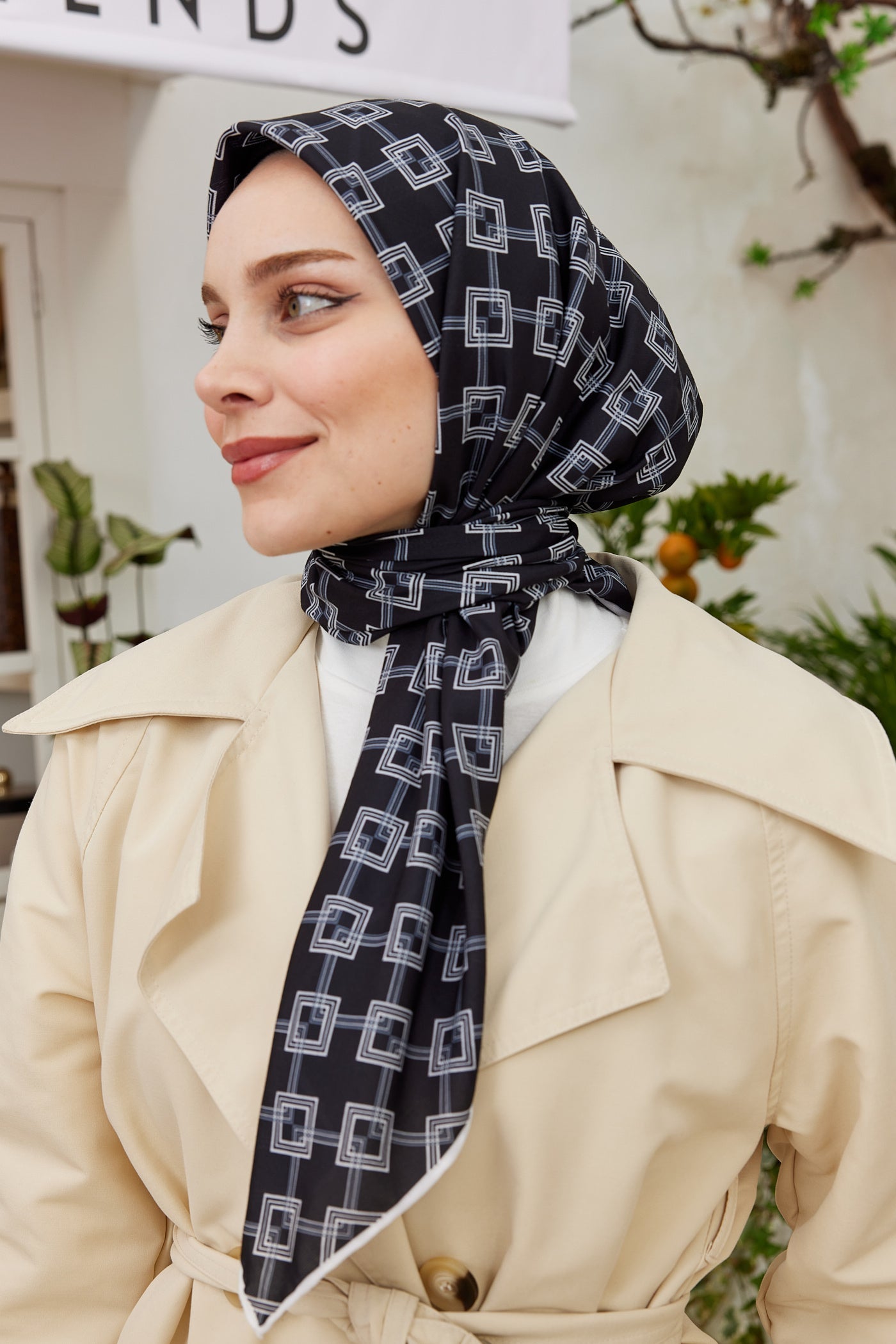 Pro Line Clara Desen Eşarp - Siyah - Beyaz