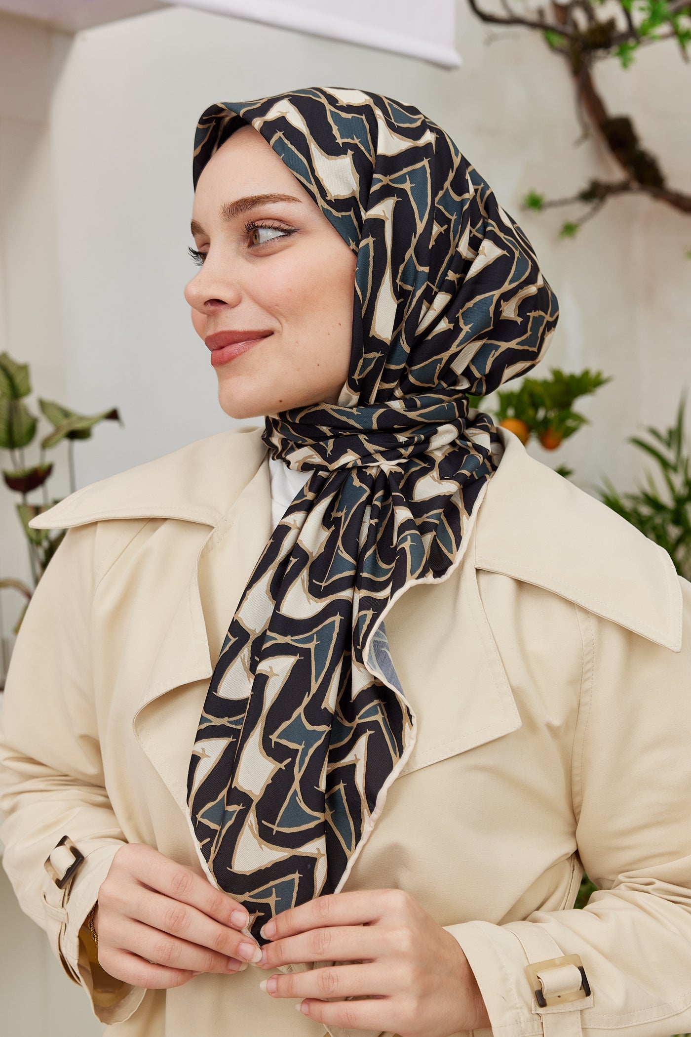 Pro Line Vera Desen Eşarp - Bej - Antrasit