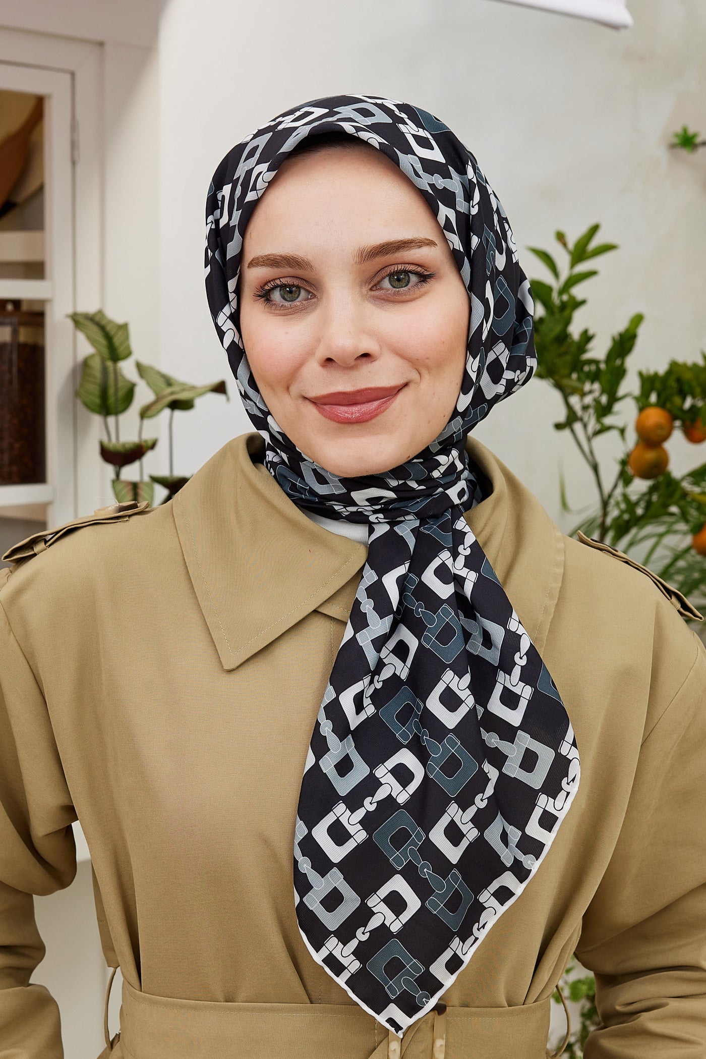 Pro Line Zincir Desen Eşarp - Siyah - Gri