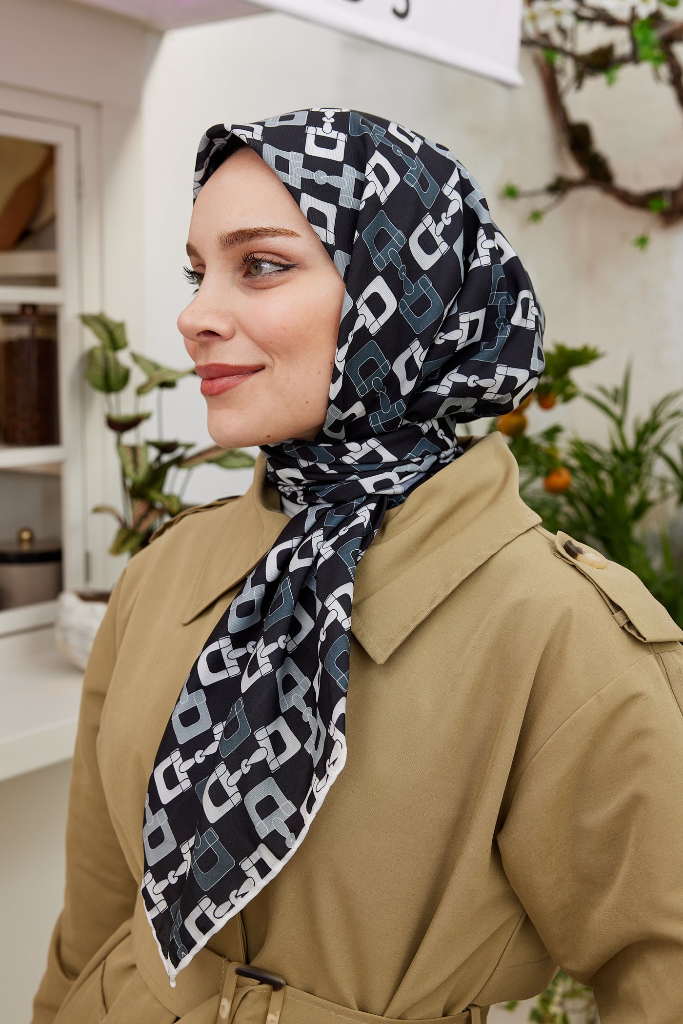 Pro Line Zincir Desen Eşarp - Siyah - Gri