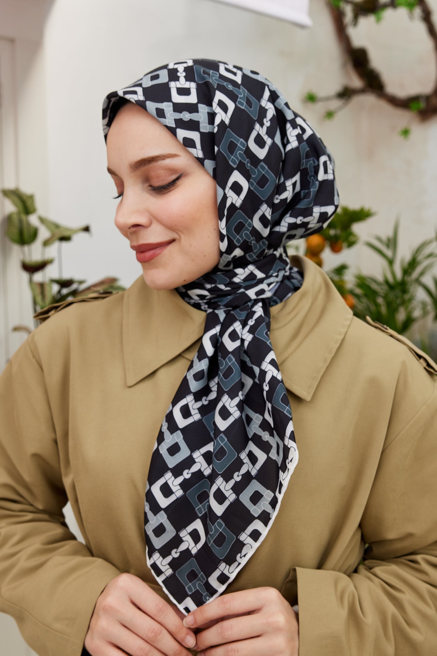 Pro Line Zincir Desen Eşarp - Siyah - Gri