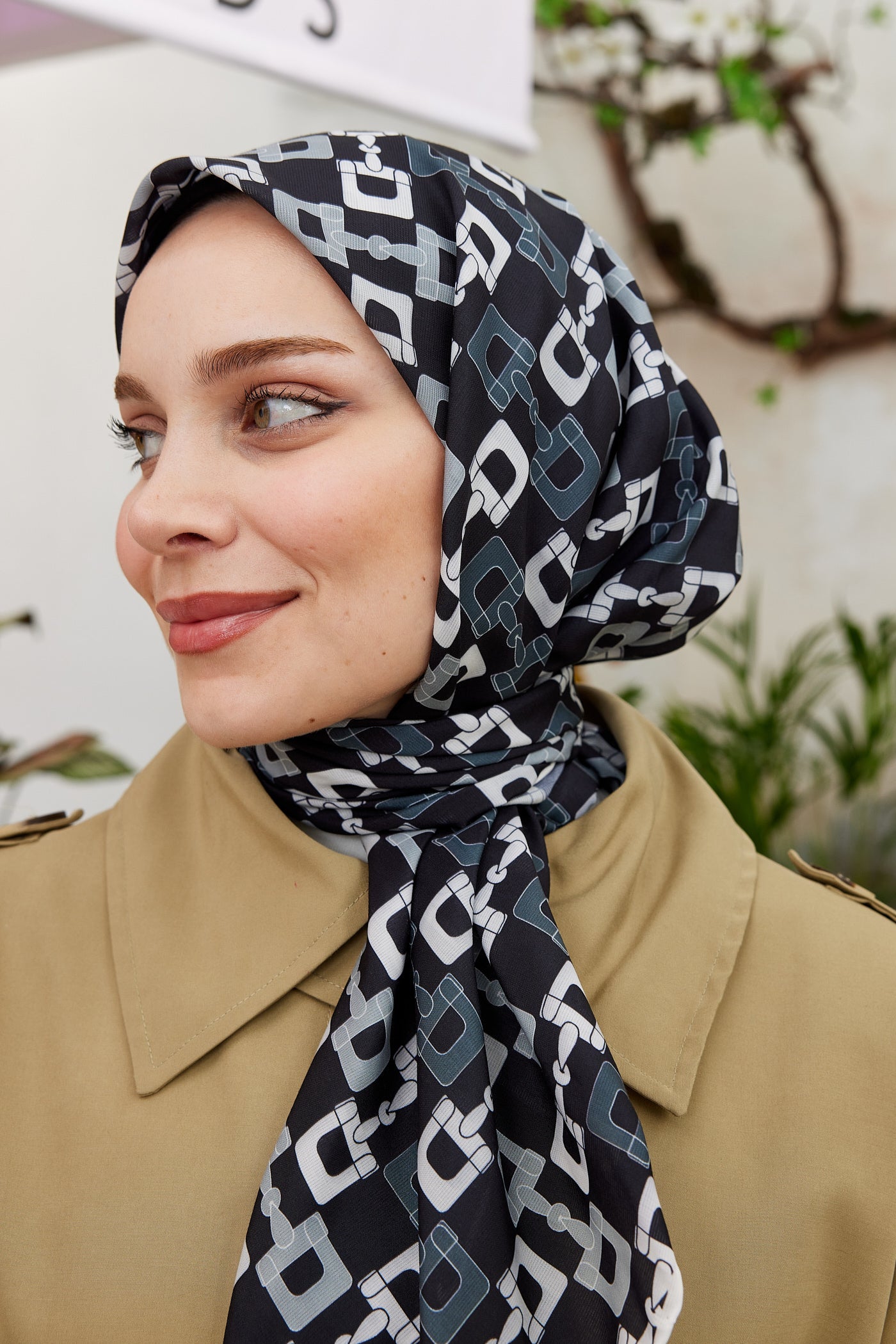 Pro Line Zincir Desen Eşarp - Siyah - Gri