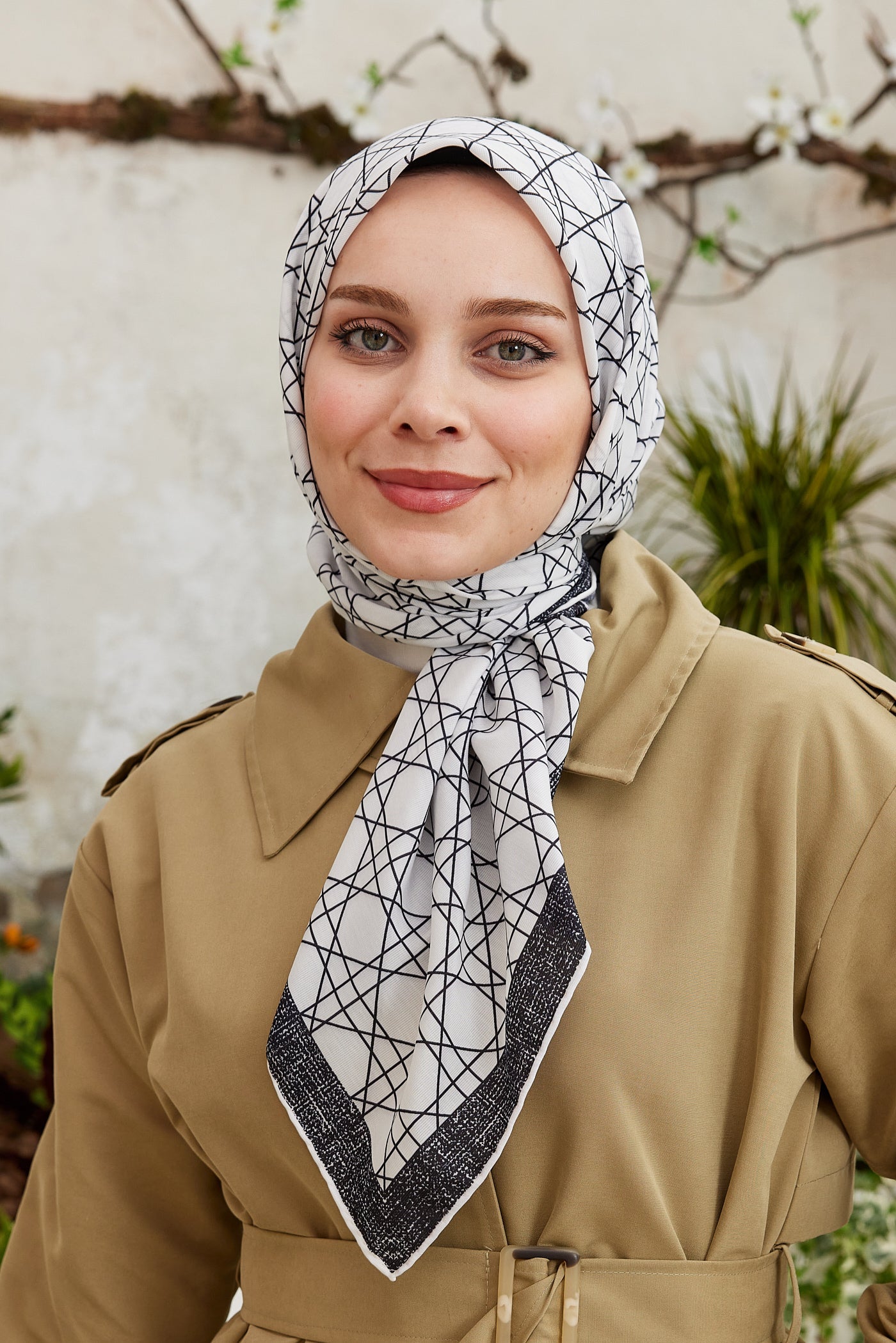 Pro Line Geometric Desen Eşarp - Beyaz