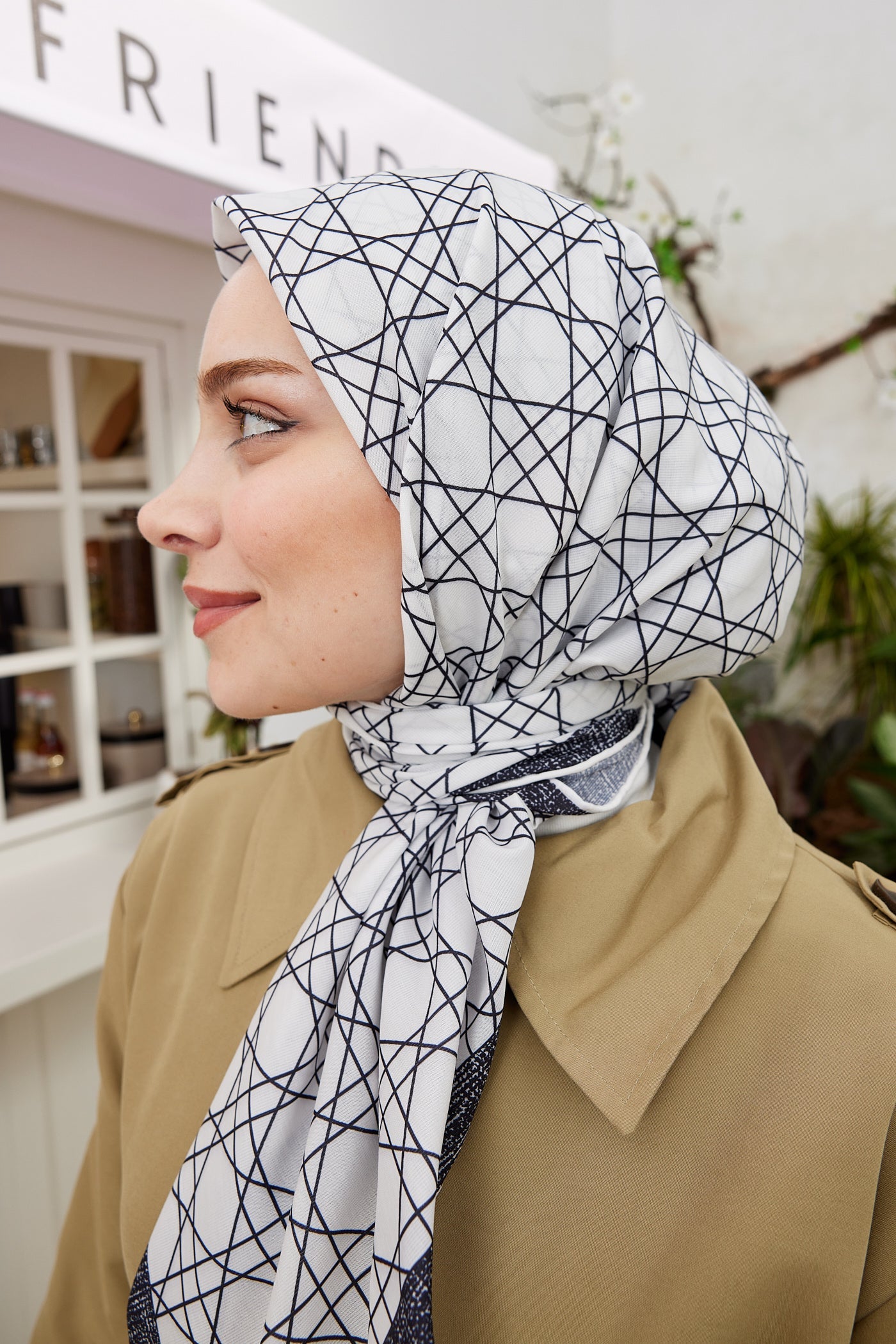 Pro Line Geometric Desen Eşarp - Beyaz