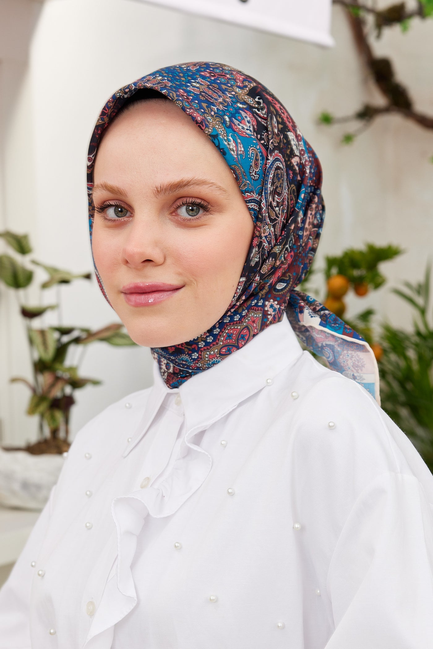 Pro Line Etnic Desen Eşarp - Bordo - Lacivert