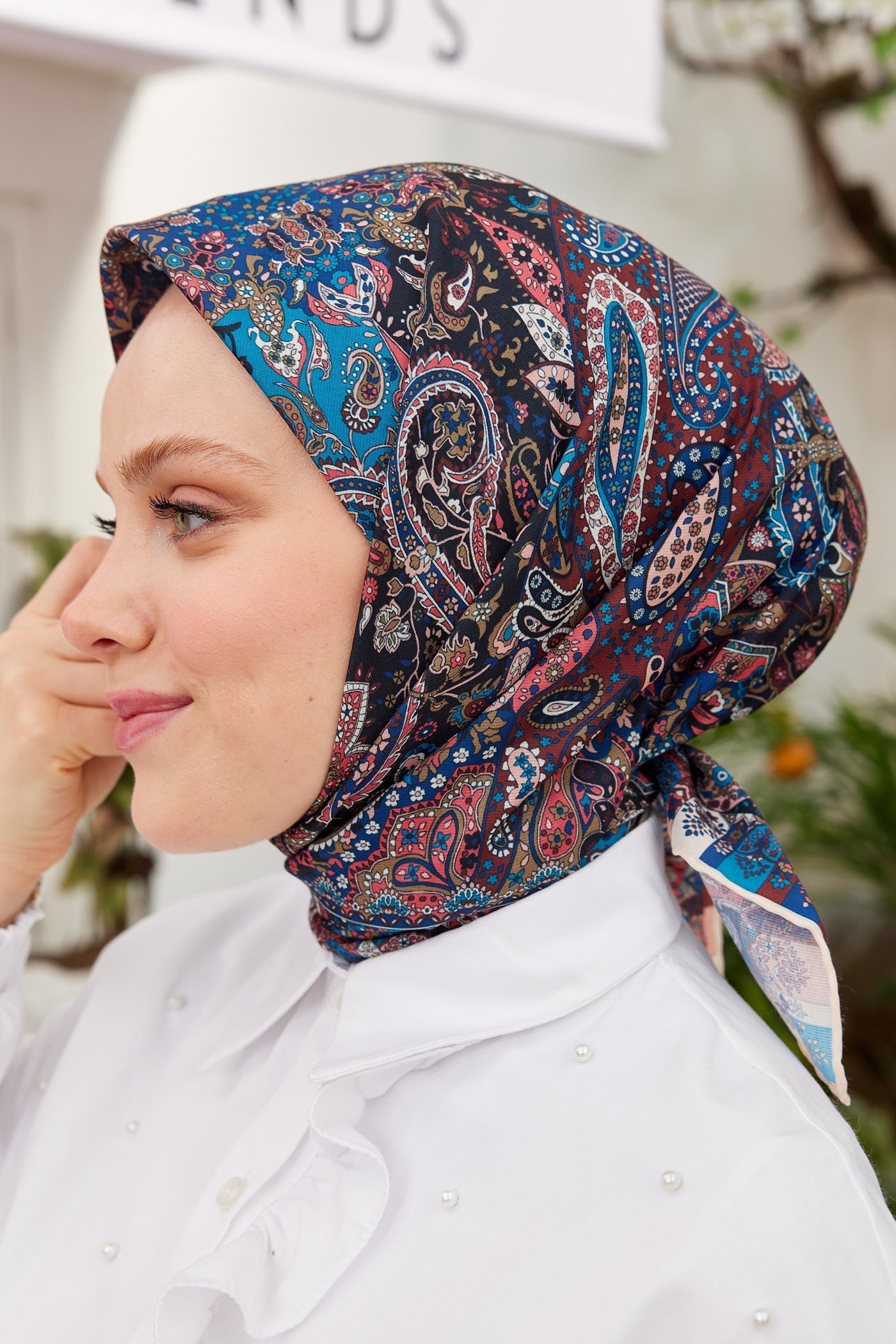 Pro Line Etnic Desen Eşarp - Bordo - Lacivert