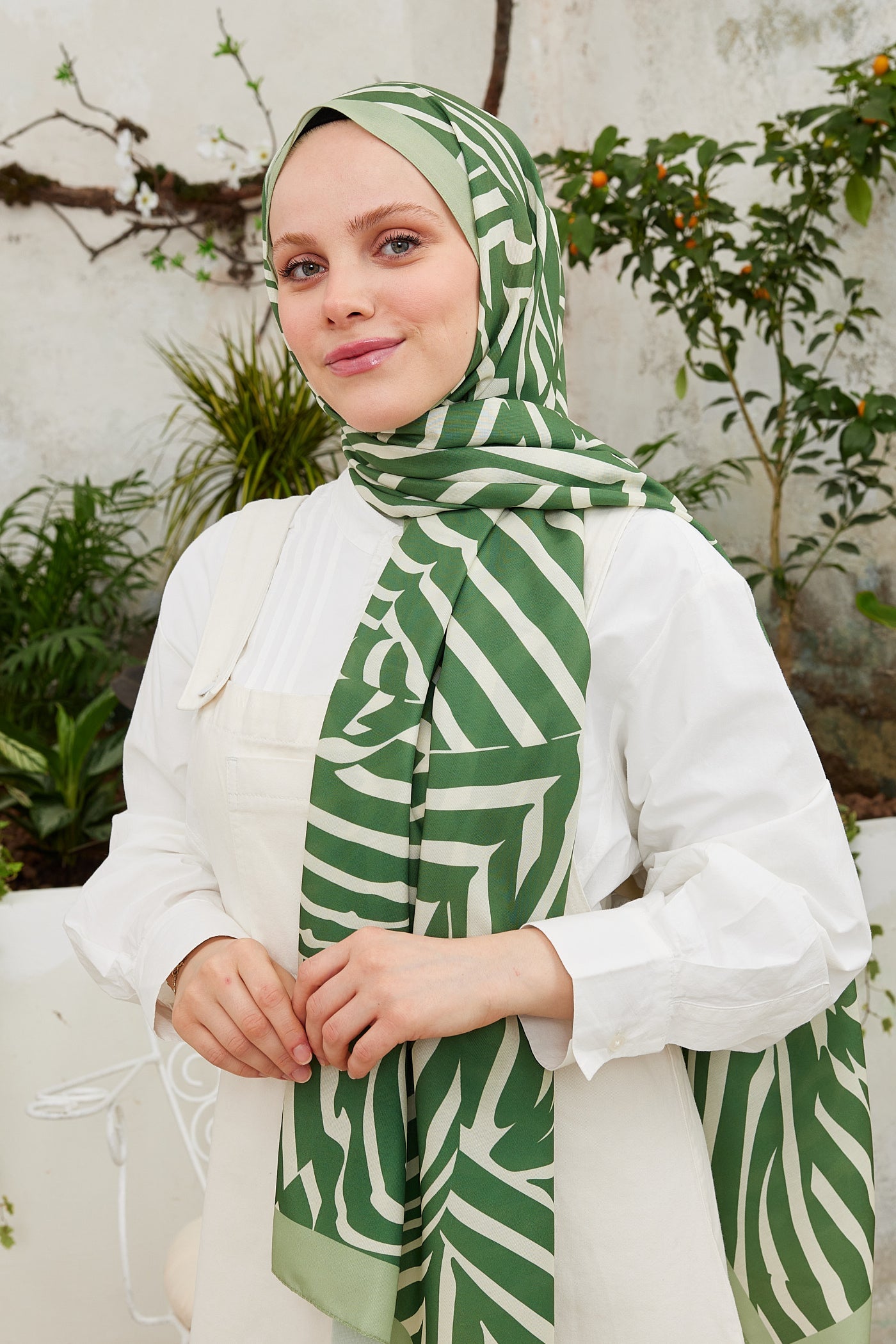 Pro Line Zebra Desen Şal - Yeşil - Bej